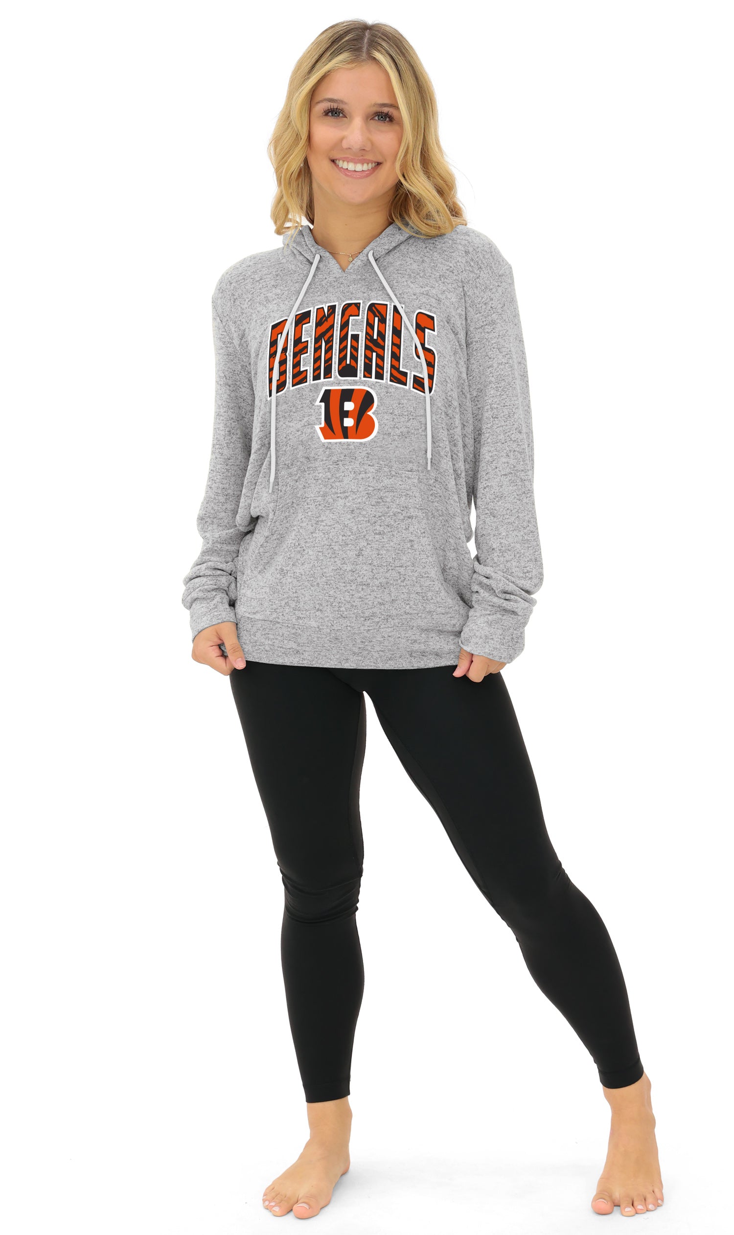 Zubaz NFL Women's Zebra Arch Soft Marled Team Color Hoodie, Cincinnati Bengals