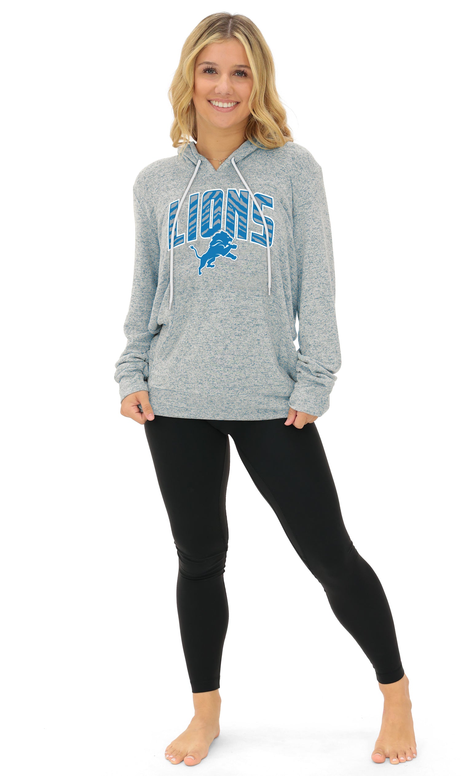 Zubaz NFL Women's Zebra Arch Soft Marled Team Color Hoodie, Detroit Lions
