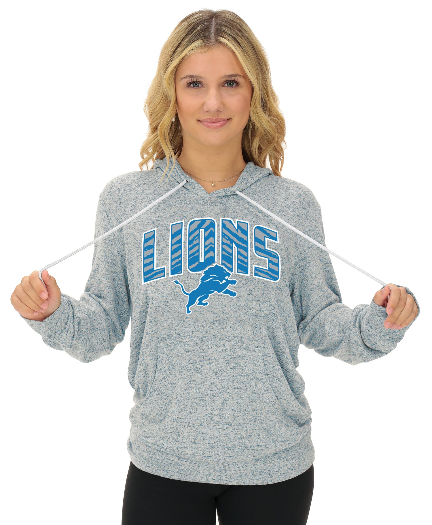 Zubaz NFL Women's Zebra Arch Soft Marled Team Color Hoodie, Detroit Lions