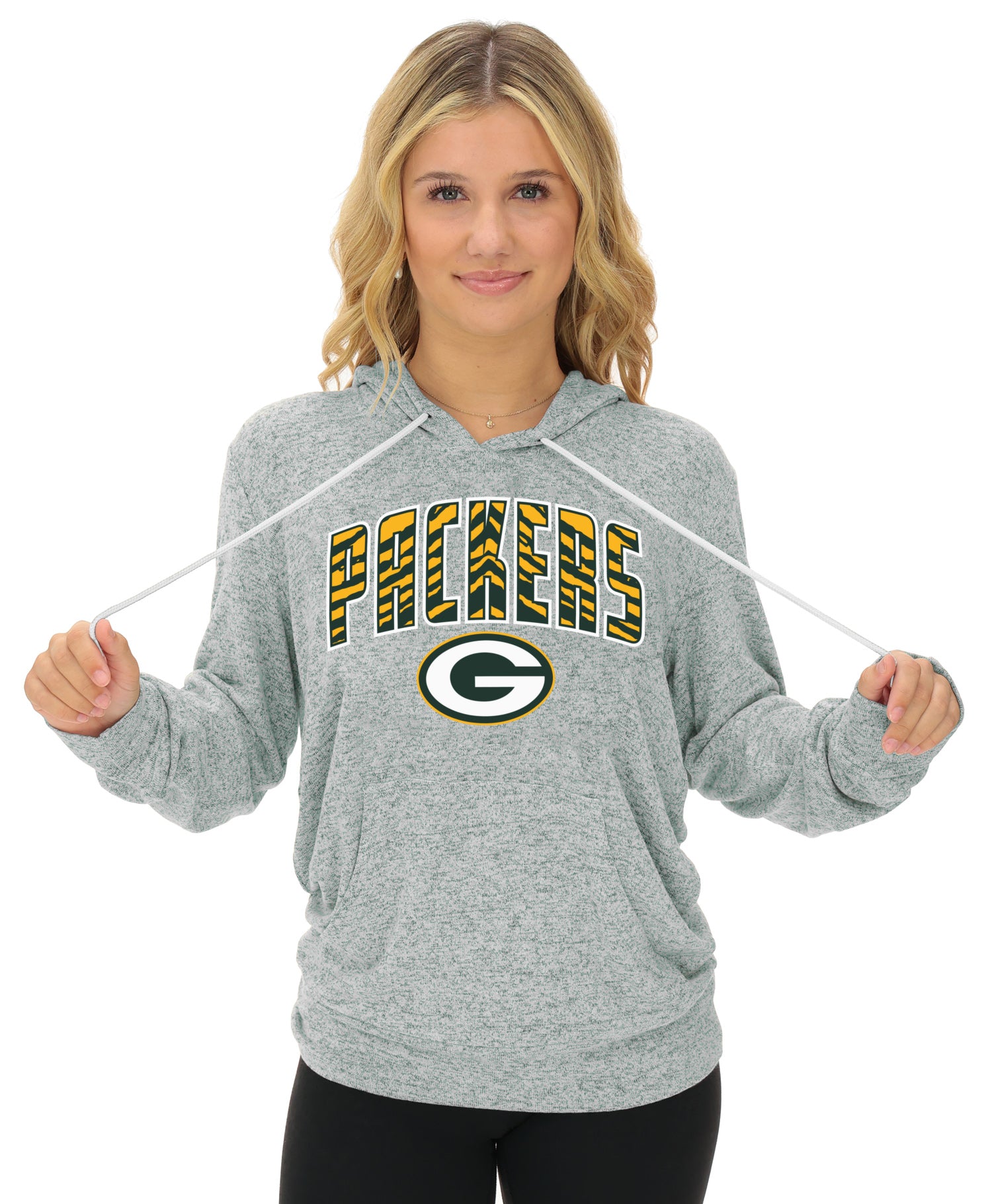 Zubaz NFL Women's Zebra Arch Soft Marled Team Color Hoodie, Green Bay Packers
