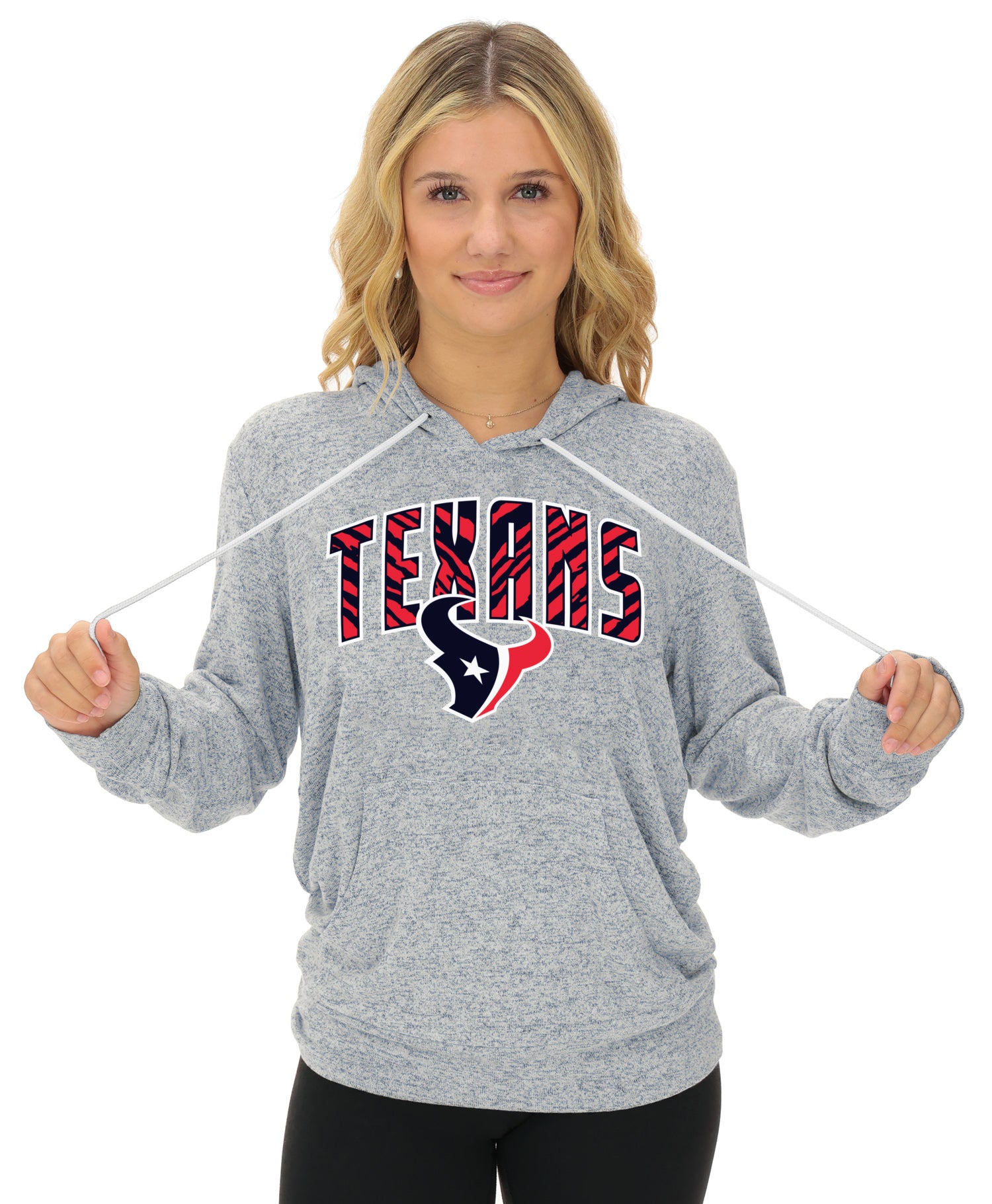 Zubaz NFL Women's Zebra Arch Soft Marled Team Color Hoodie, Houston Texans