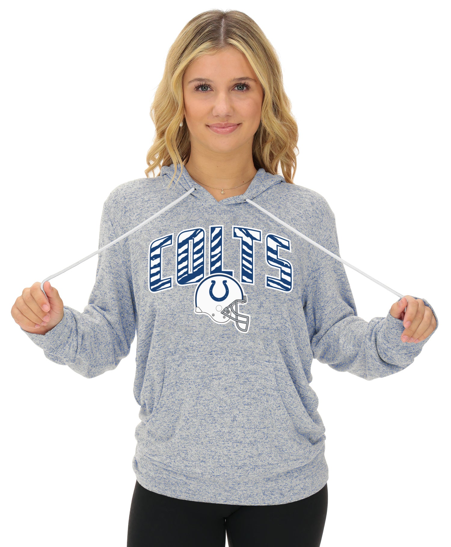 Zubaz NFL Women's Zebra Arch Soft Marled Team Color Hoodie, Indianapolis Colts