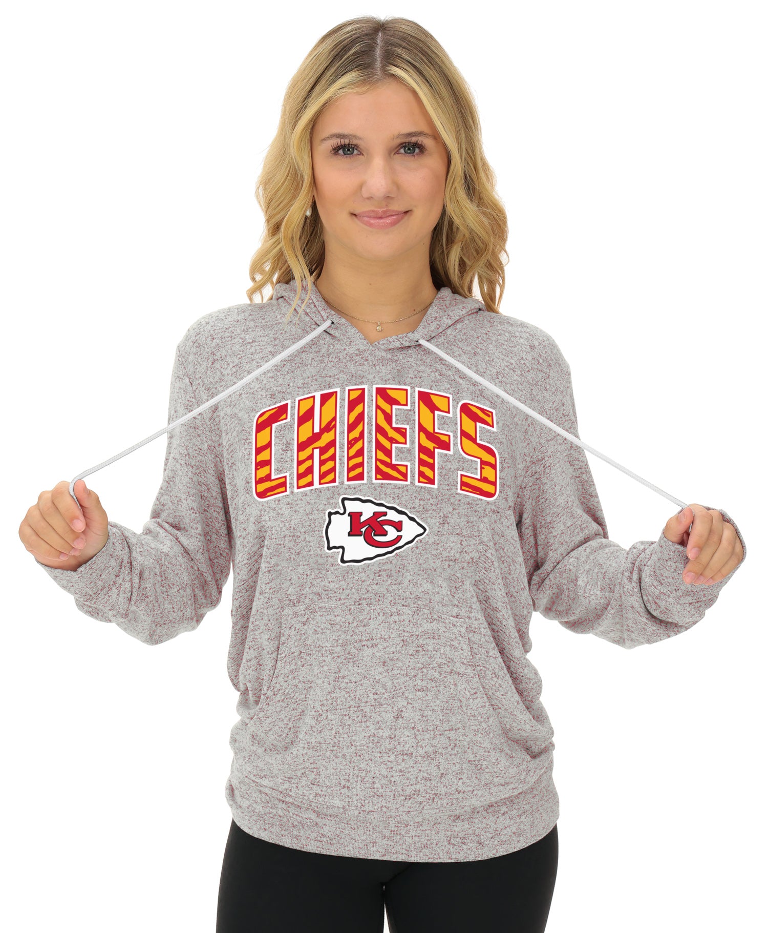 Zubaz NFL Women's Zebra Arch Soft Marled Team Color Hoodie, Kansas City Chiefs