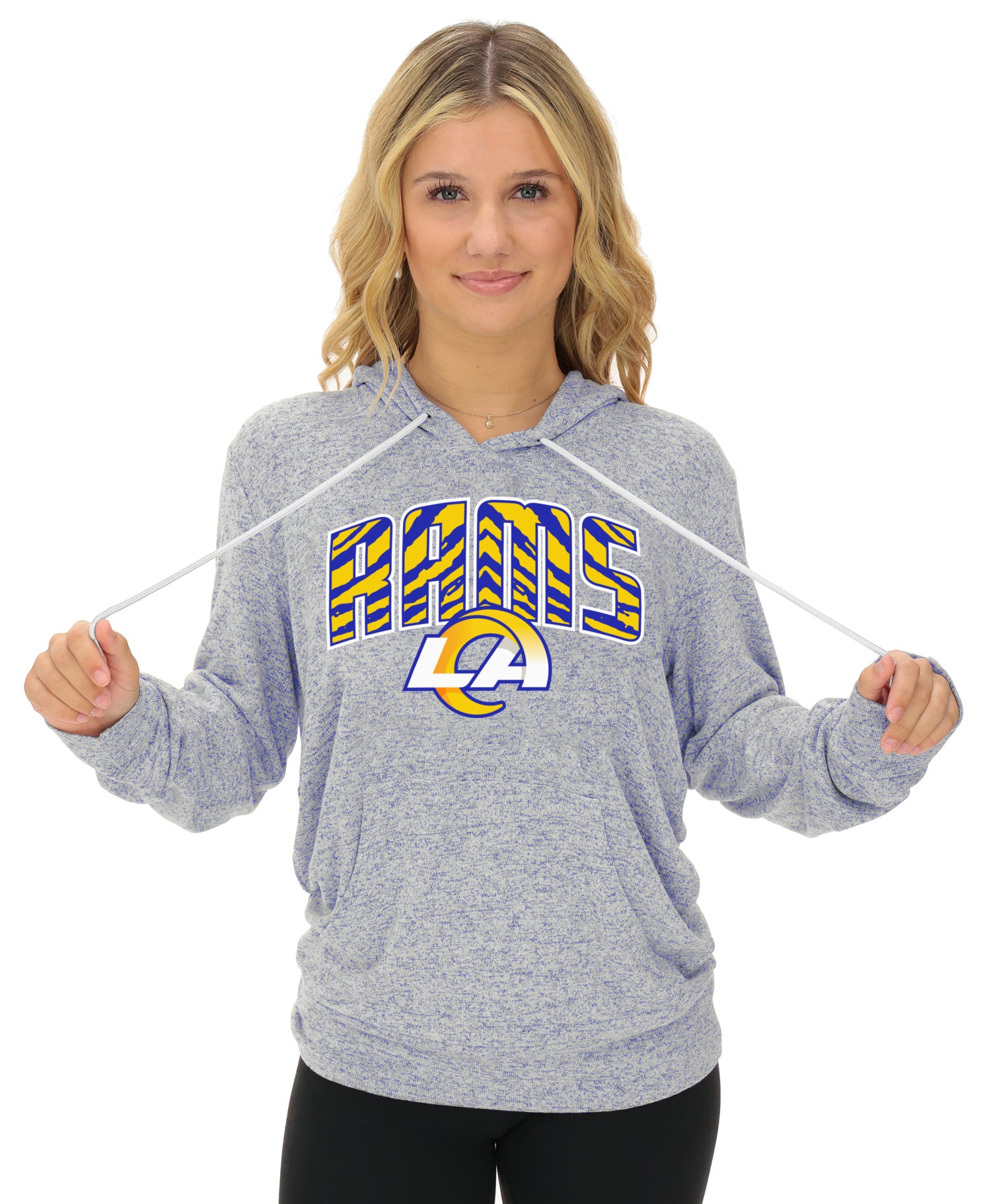 Zubaz NFL Women's Zebra Arch Soft Marled Team Color Hoodie, Los Angeles Rams