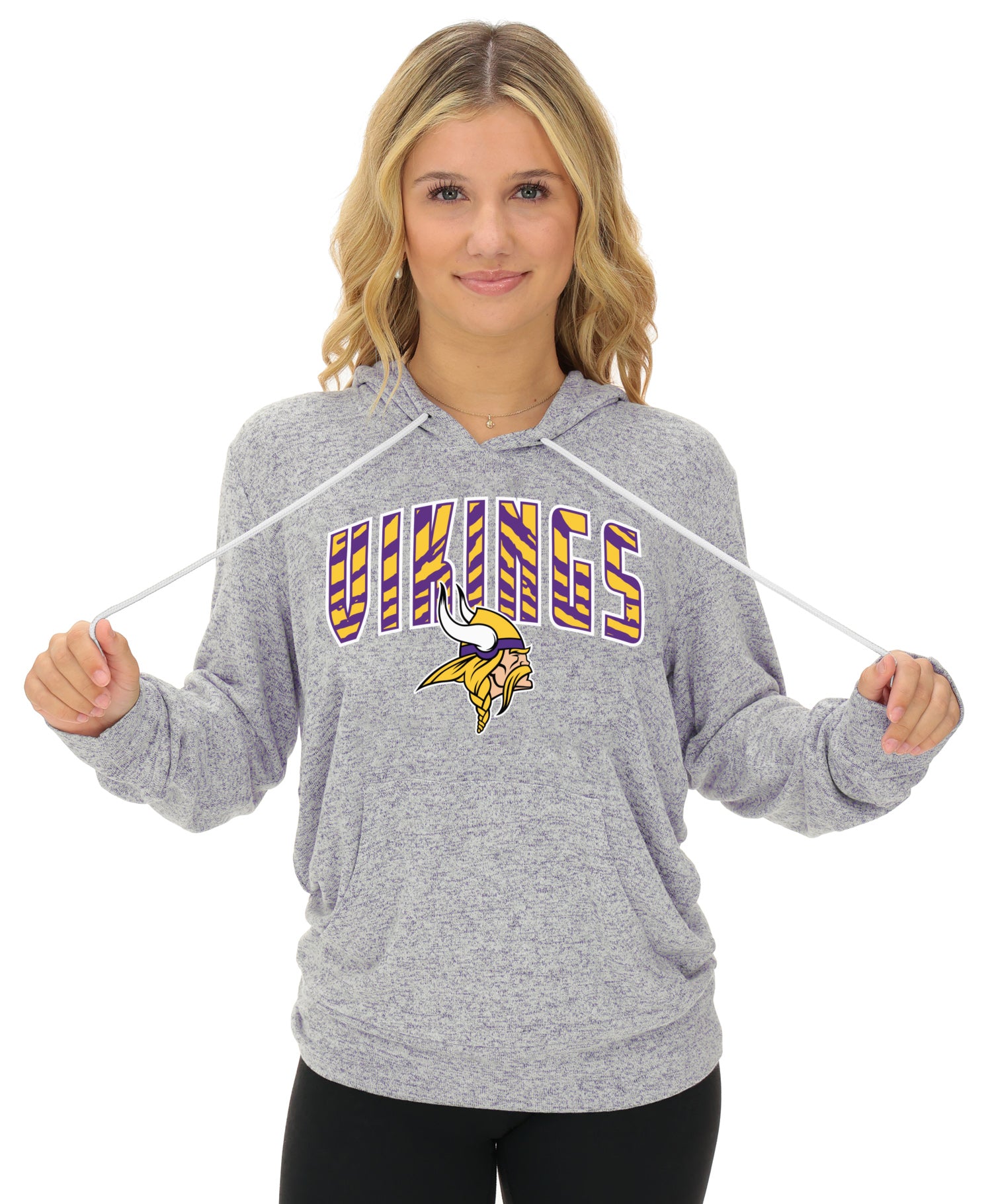 Zubaz NFL Women's Zebra Arch Soft Marled Team Color Hoodie, Minnesota Vikings