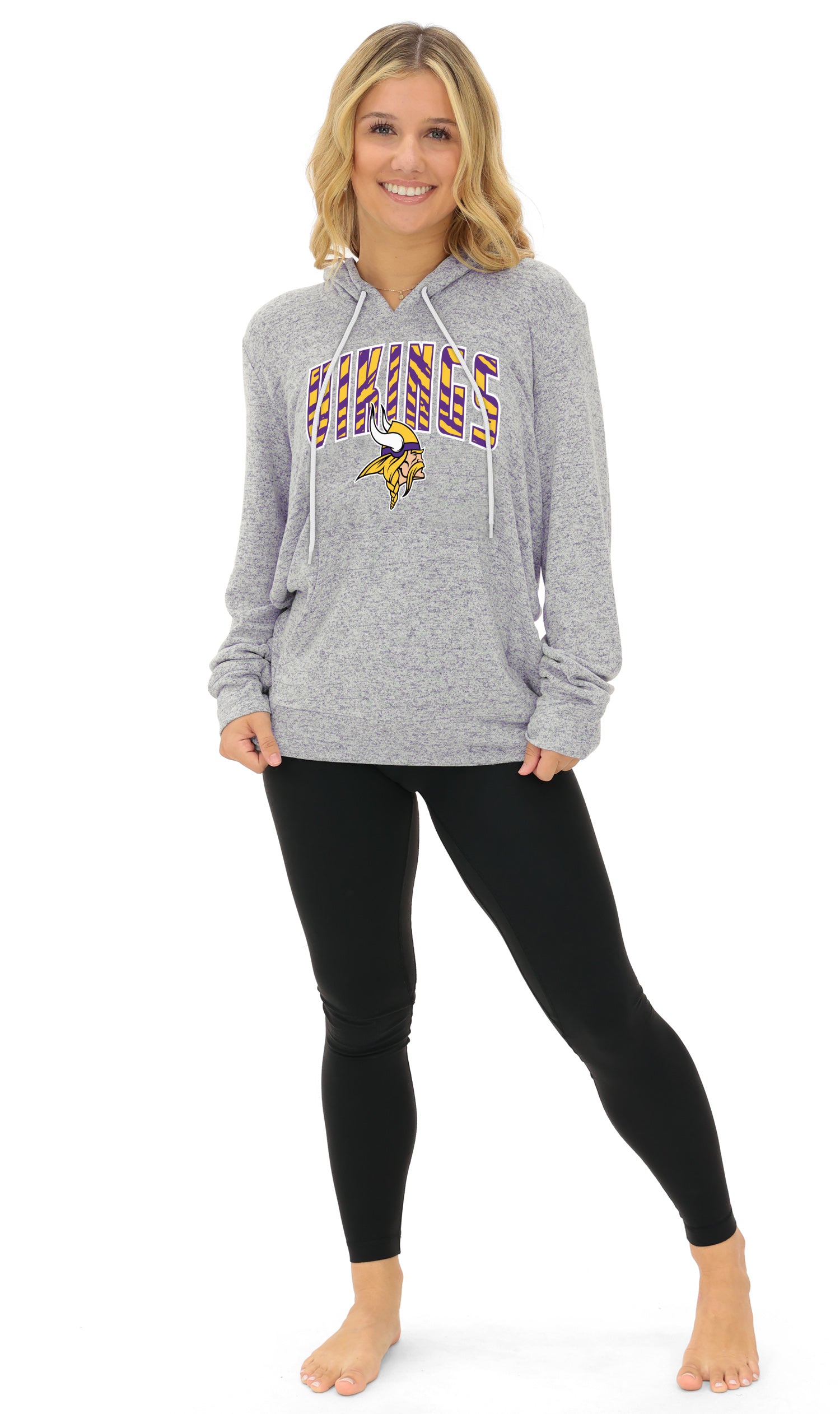Zubaz NFL Women's Zebra Arch Soft Marled Team Color Hoodie, Minnesota Vikings