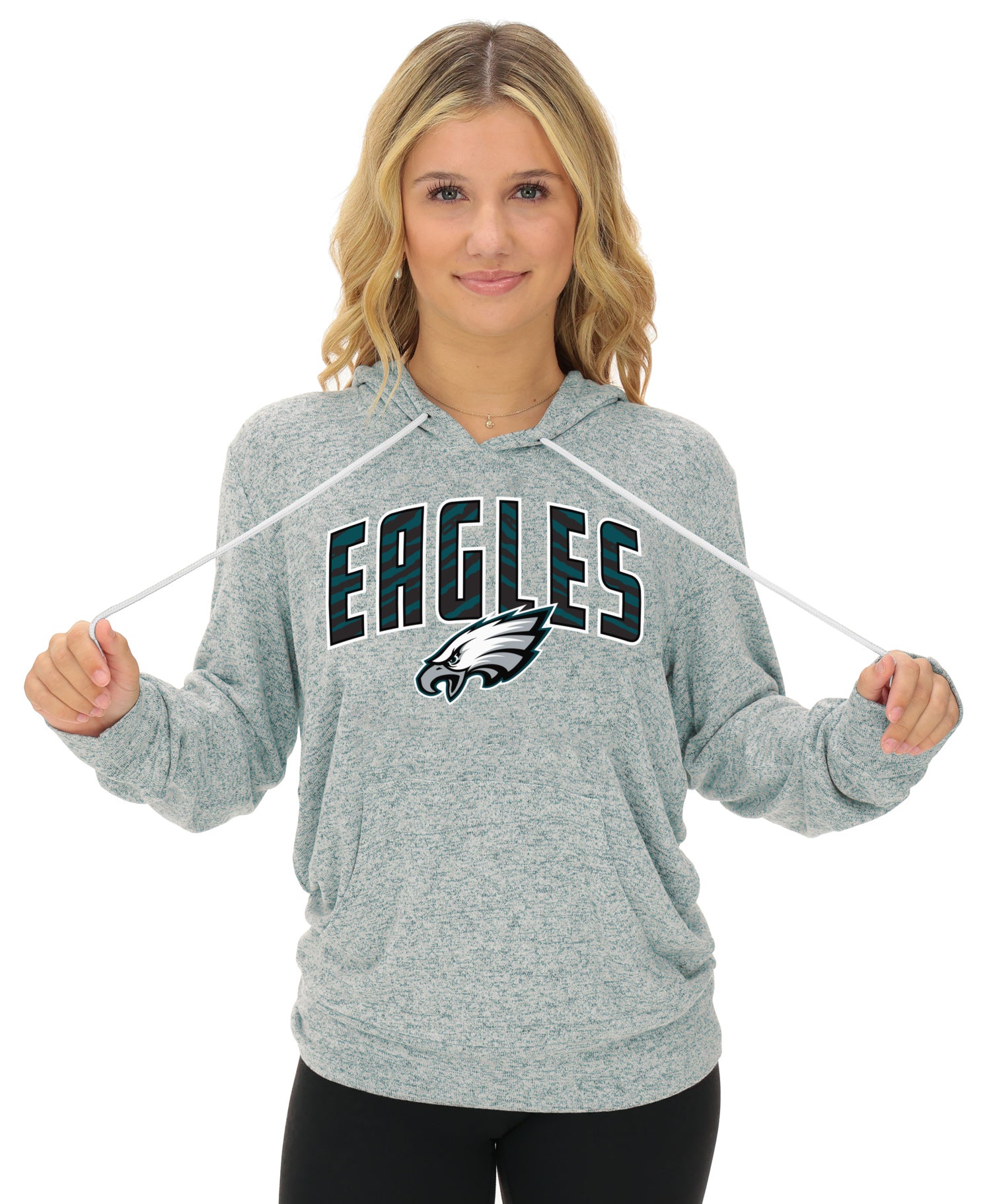 Zubaz NFL Women's Zebra Arch Soft Marled Team Color Hoodie, Philadelphia Eagles