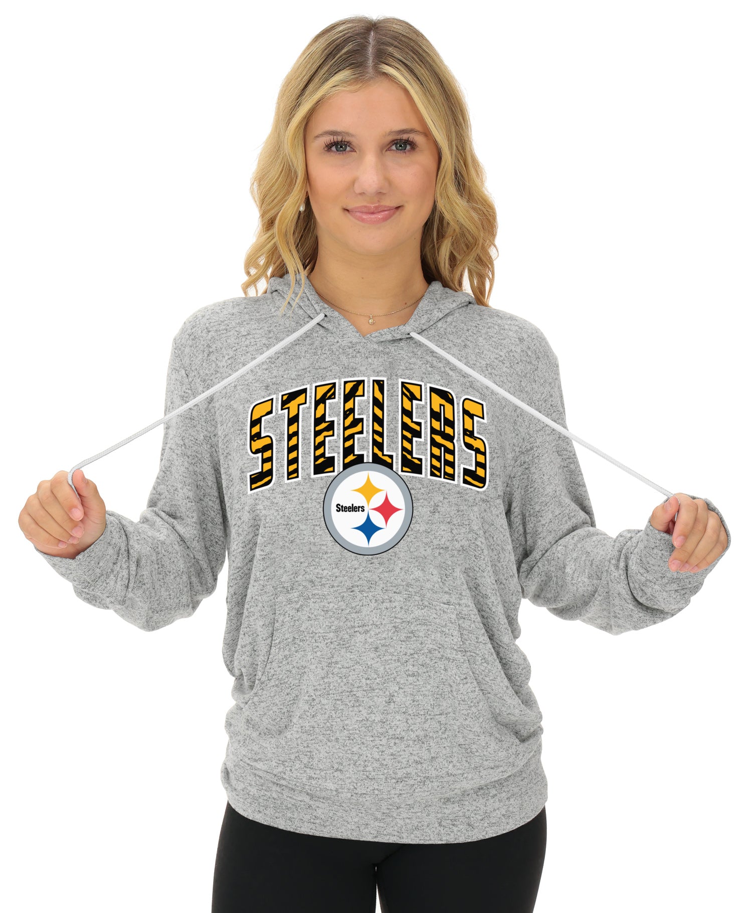 Zubaz NFL Women's Zebra Arch Soft Marled Team Color Hoodie, Pittsburgh Steelers
