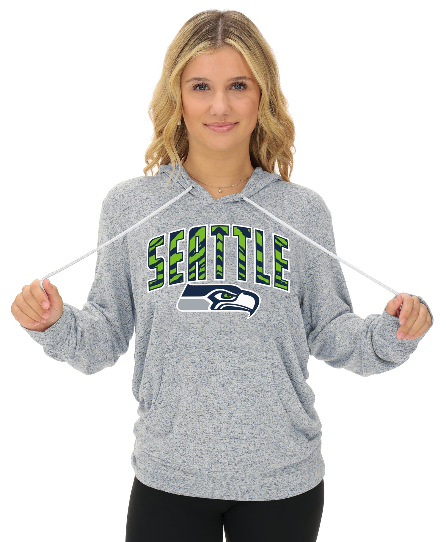 Zubaz NFL Women's Zebra Arch Soft Marled Team Color Hoodie, Seattle Seahawks