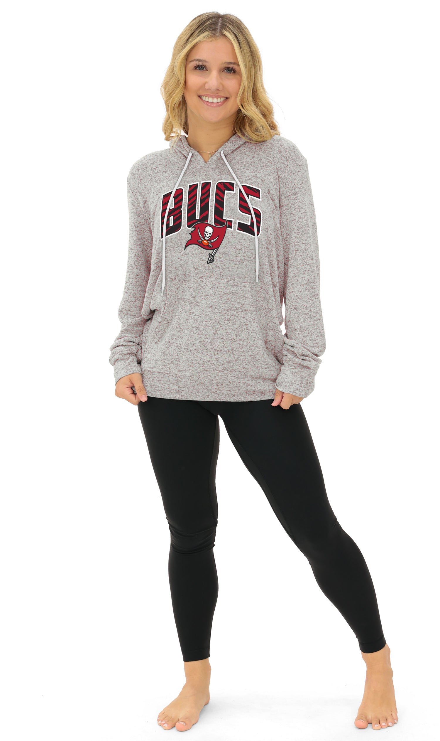 Zubaz NFL Women's Zebra Arch Soft Marled Team Color Hoodie, Tampa Bay Buccaneers