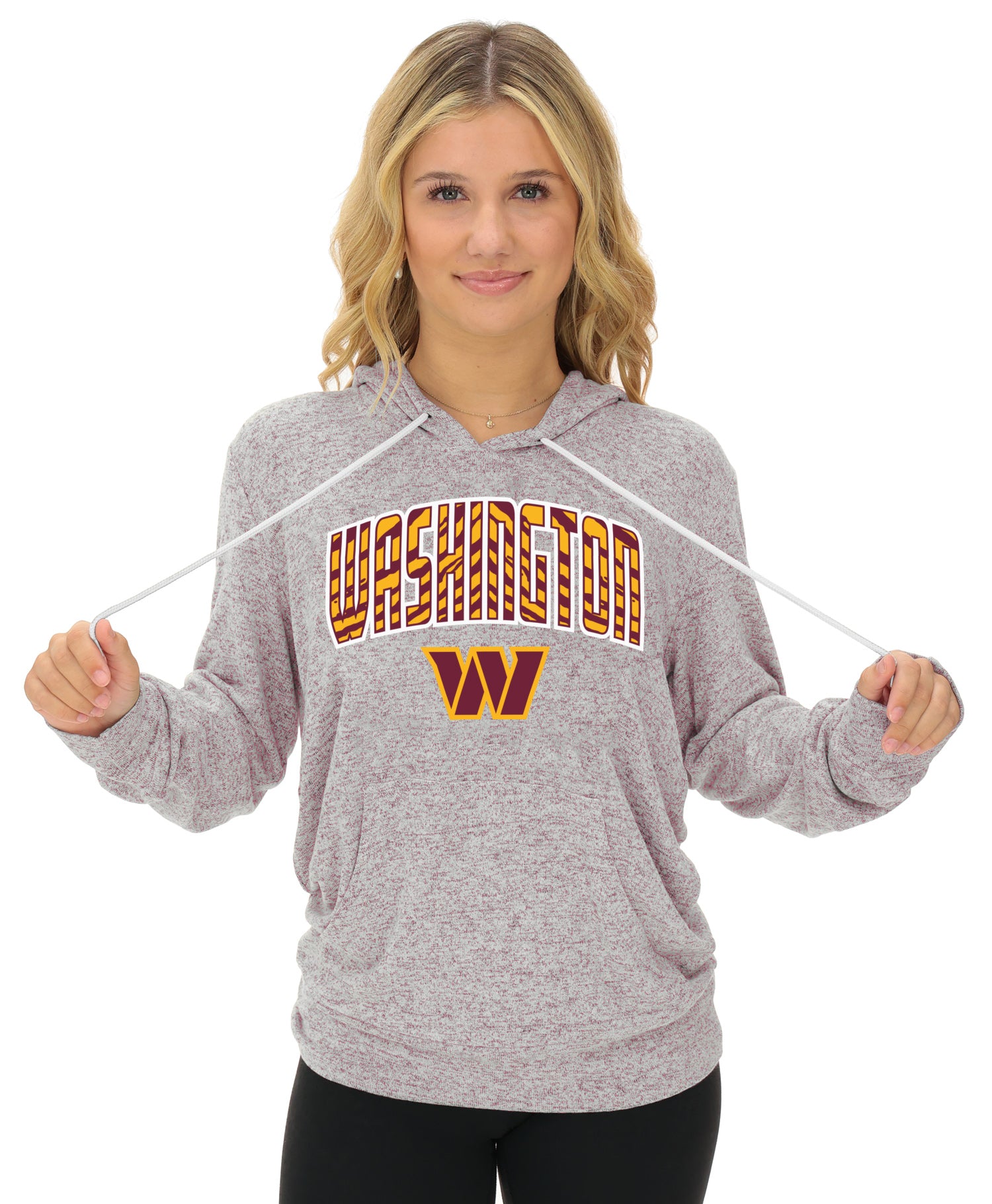 Zubaz NFL Women's Zebra Arch Soft Marled Team Color Hoodie, Washington Commanders