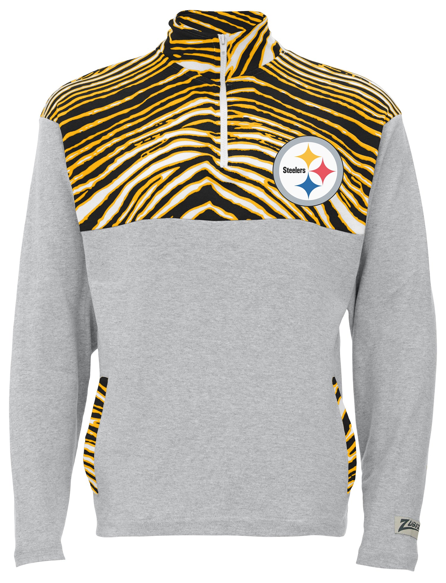 Zubaz NFL Quarter Zip with 3 Color Zebra Yoke and Collar, PITTSBURGH STEELERS