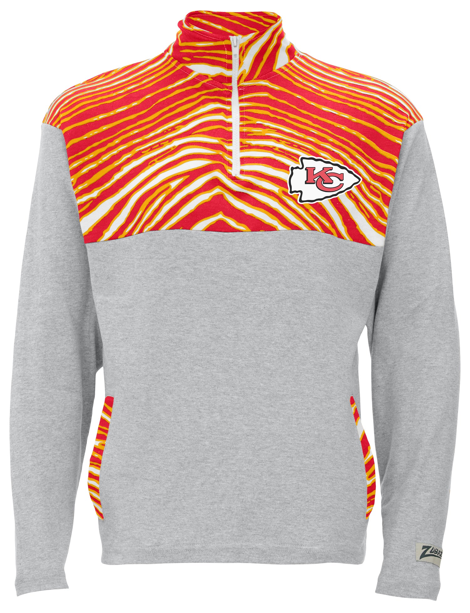 Zubaz NFL Quarter Zip with 3 Color Zebra Yoke and Collar, KANSAS CITY CHIEFS