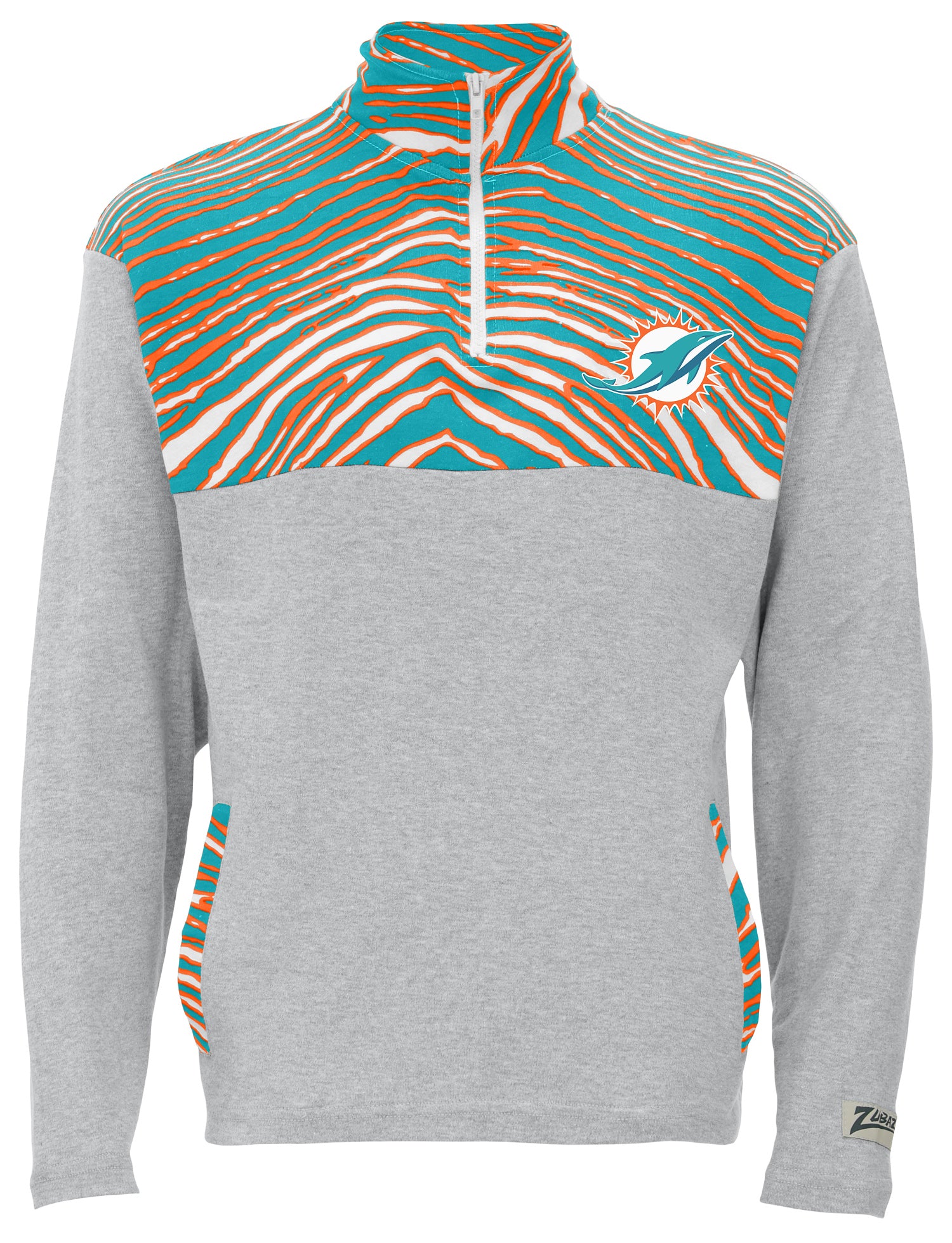 Zubaz NFL Quarter Zip with 3 Color Zebra Yoke and Collar, MIAMI DOLPHINS