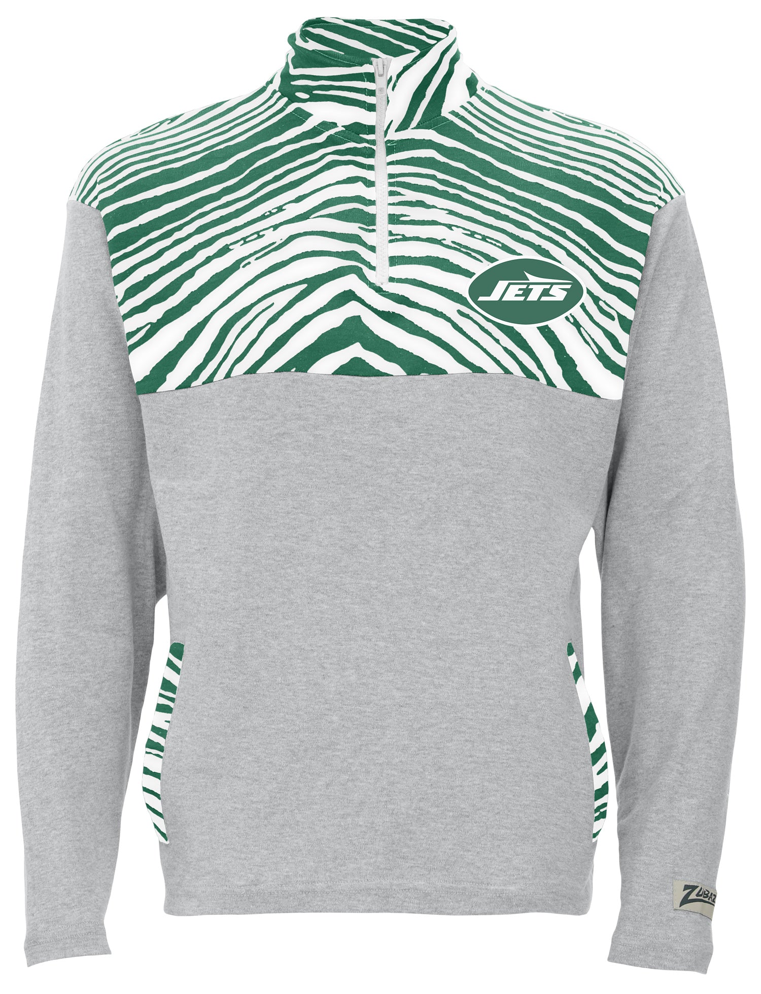 Zubaz NFL Quarter Zip with 3 Color Zebra Yoke and Collar, NEW YORK JETS