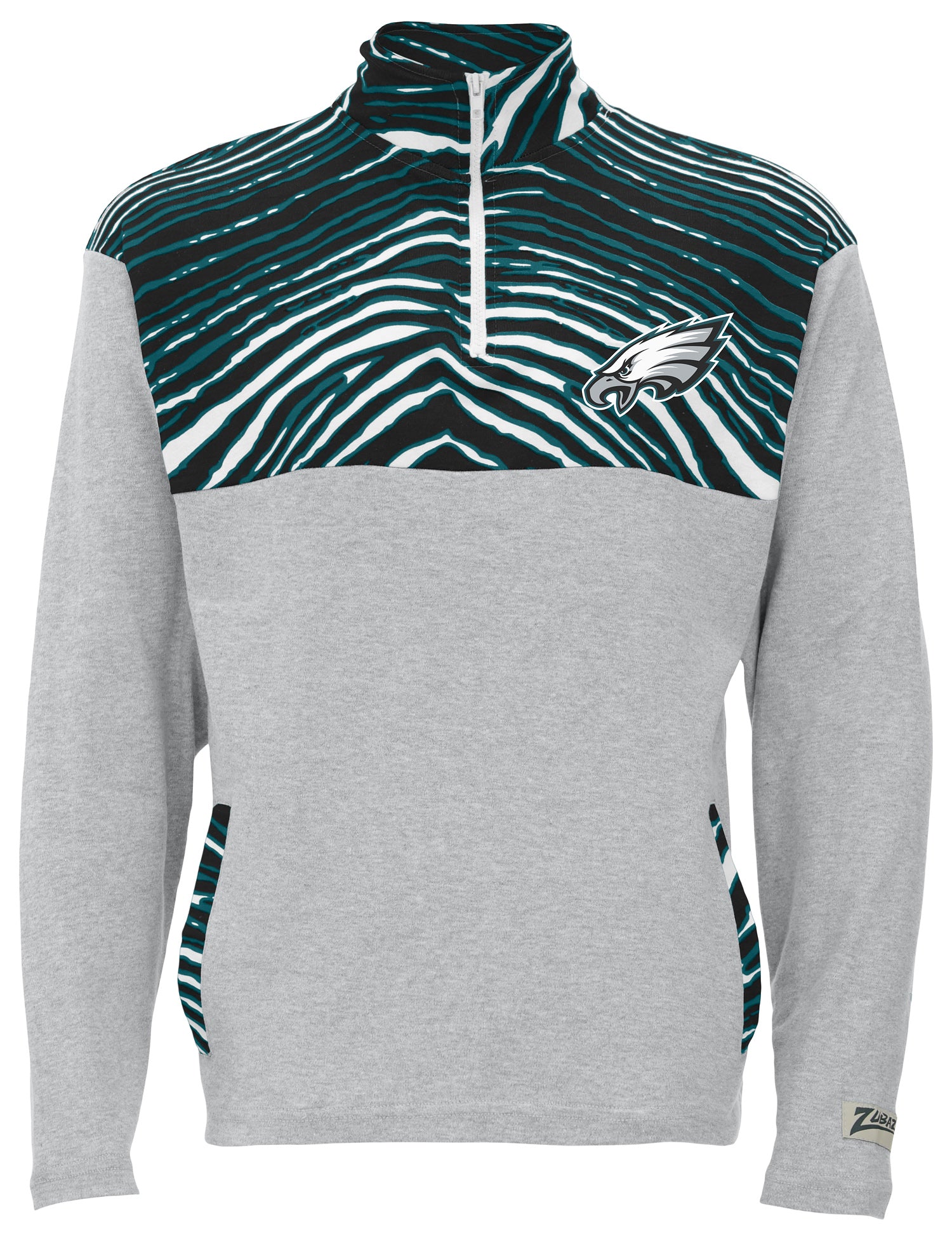 Zubaz NFL Quarter Zip with 3 Color Zebra Yoke and Collar, PHILADELPHIA EAGLES