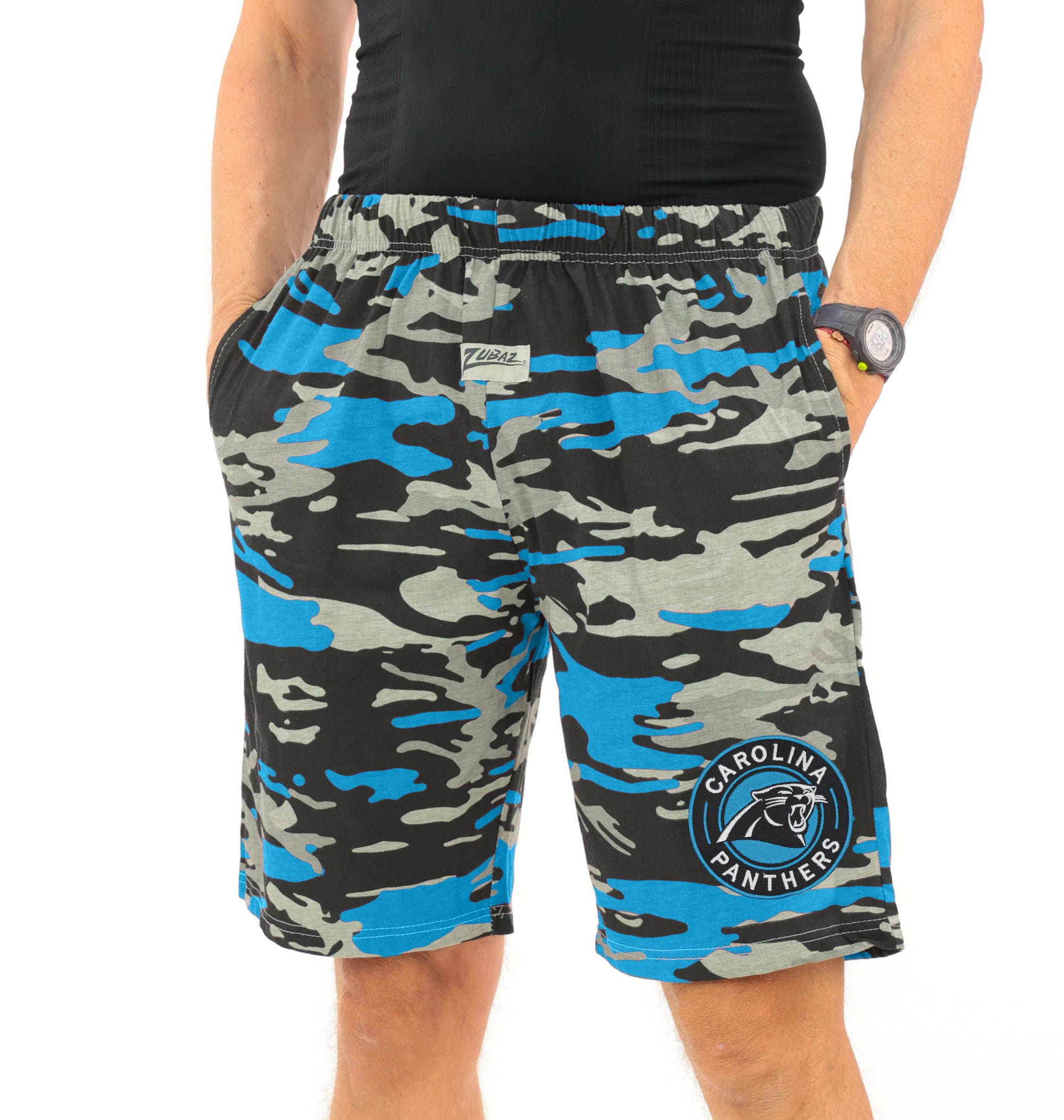 Zubaz NFL Adult Unisex Z88 Embroidered Alt Camo Shorts, Carolina Pantshers