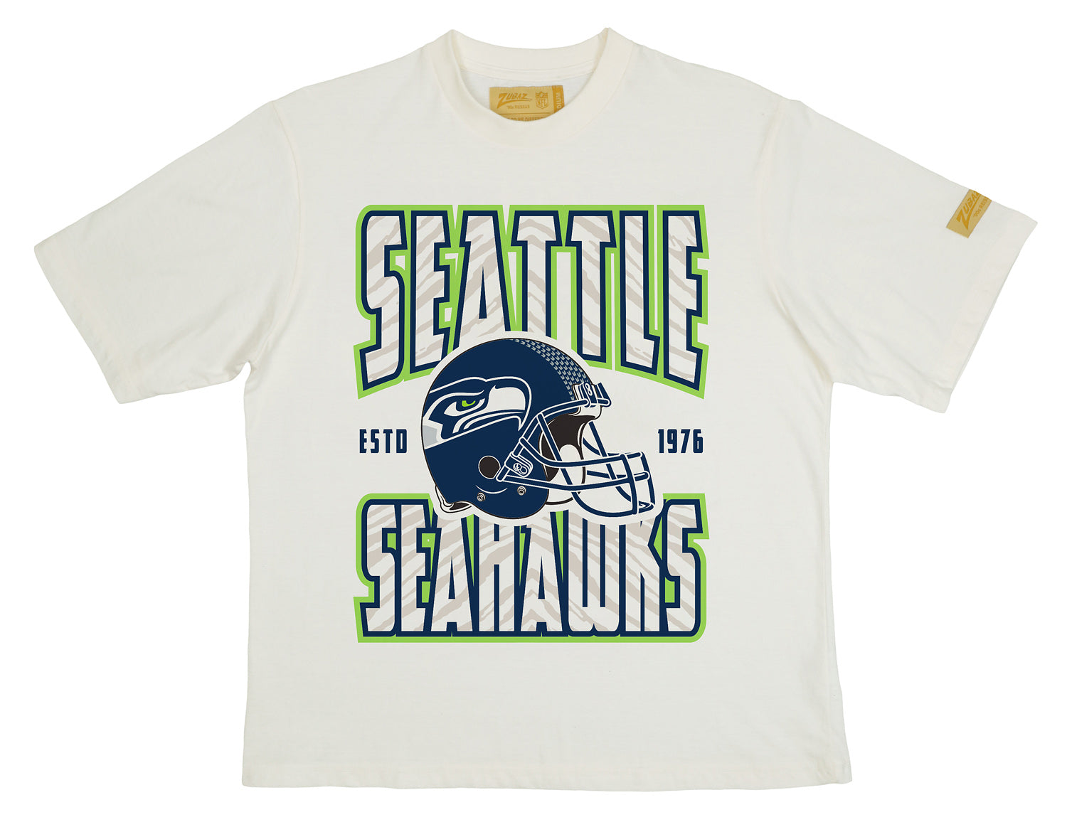 Zubaz NFL 90s SS Tee- Helmet-Off White, SEATTLE SEAHAWKS