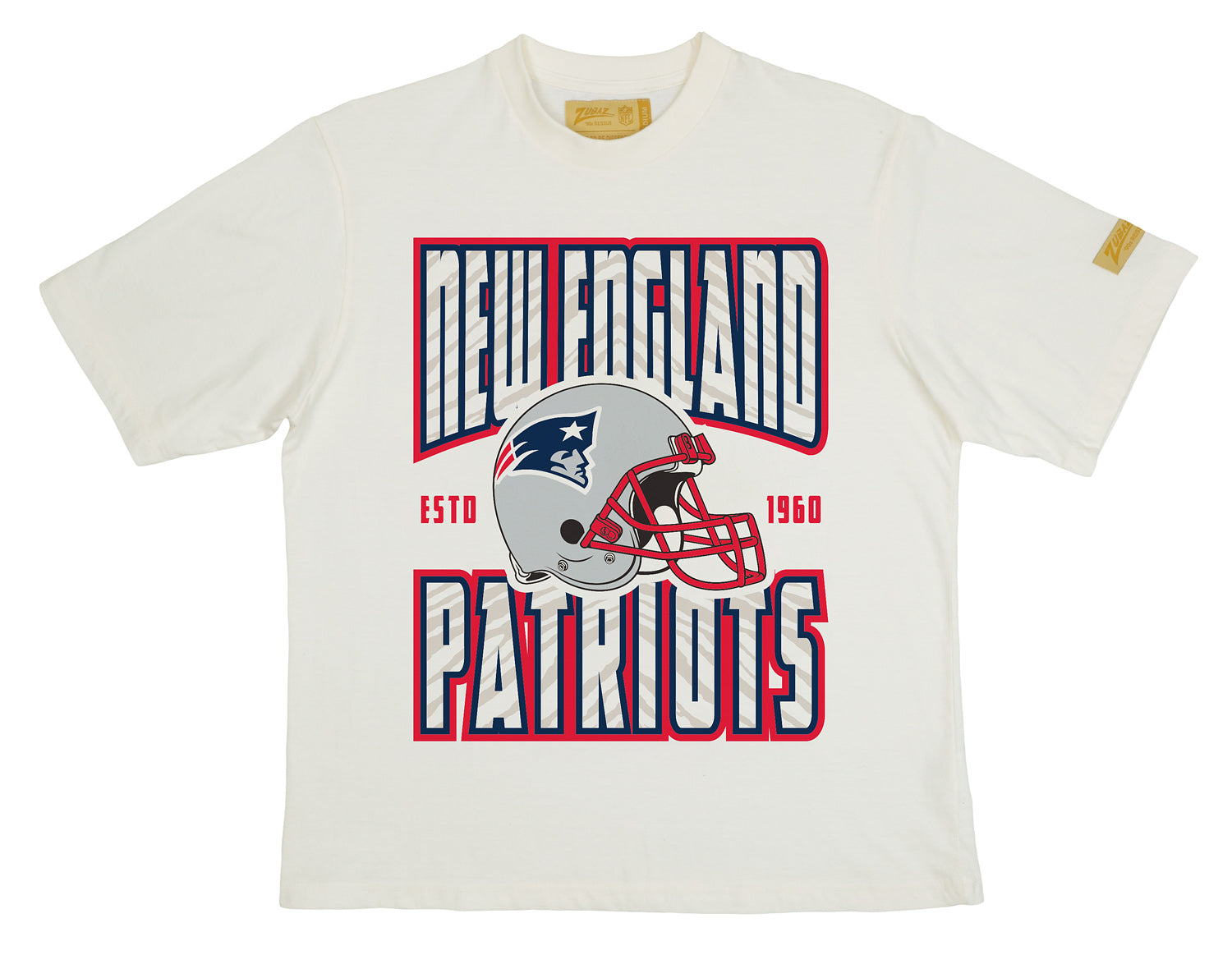 Zubaz NFL 90s SS Tee- Helmet-Off White, NEW ENGLAND PATRIOTS