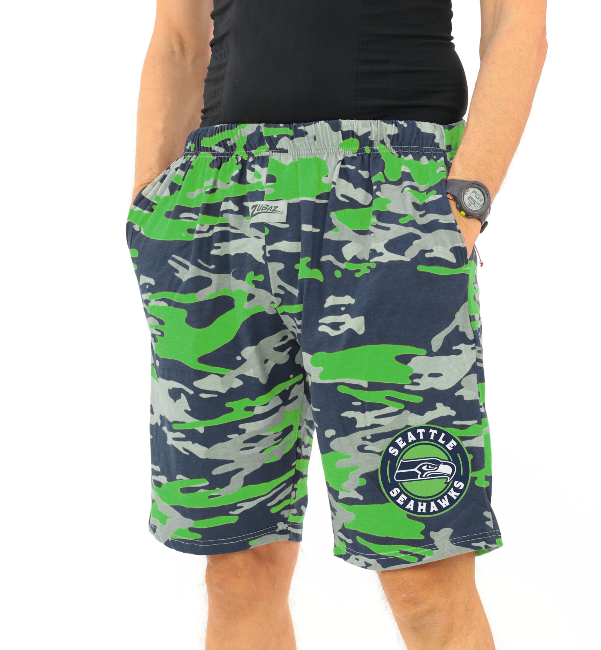 Zubaz NFL Adult Unisex Z88 Embroidered Alt Camo Shorts, Seattle Seahawks