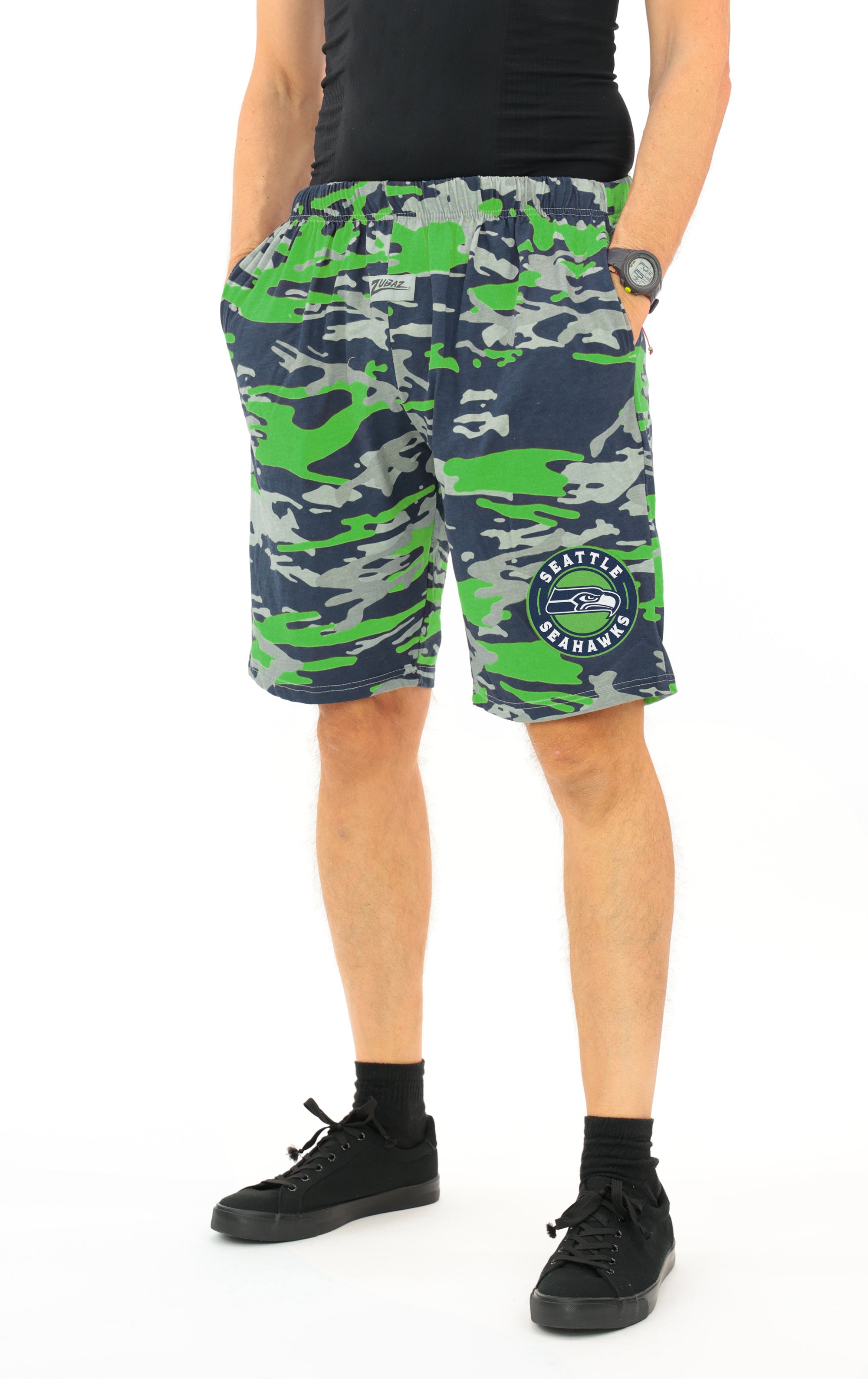 Zubaz NFL Adult Unisex Z88 Embroidered Alt Camo Shorts, Seattle Seahawks