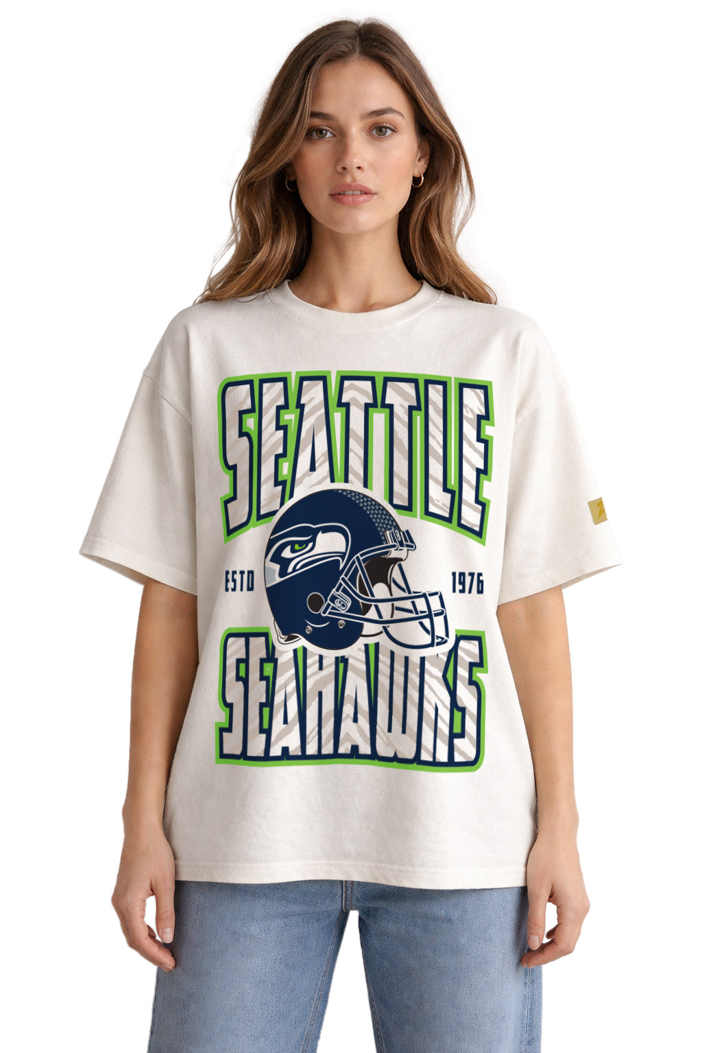 Zubaz NFL 90s SS Tee- Helmet-Off White, SEATTLE SEAHAWKS