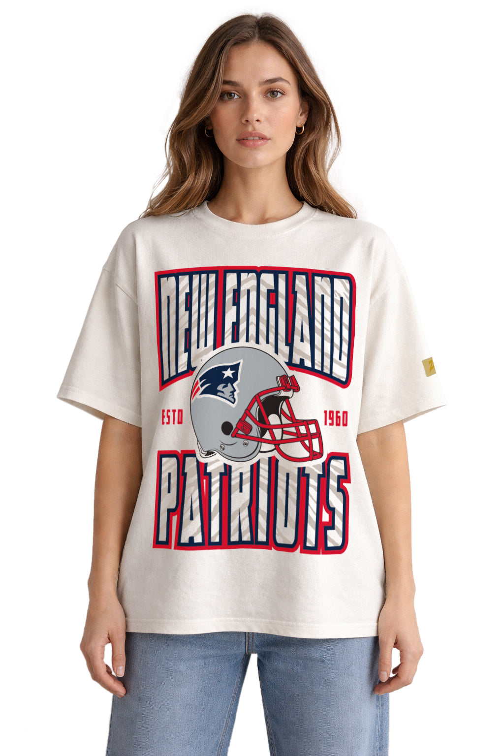 Zubaz NFL 90s SS Tee- Helmet-Off White, NEW ENGLAND PATRIOTS