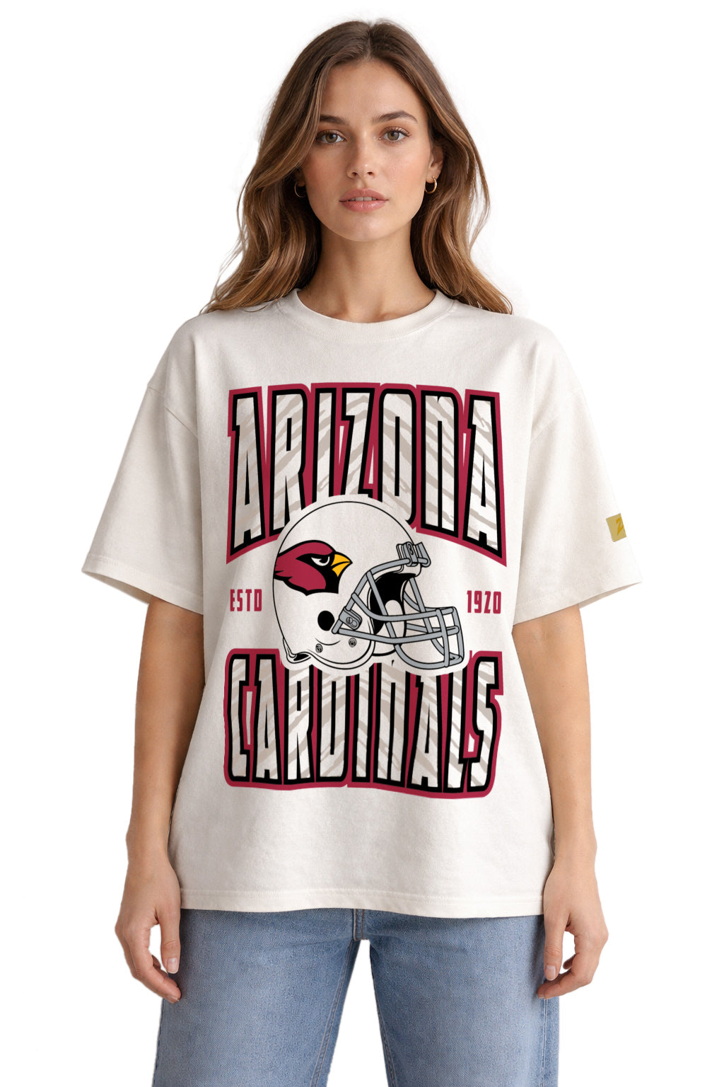 Zubaz NFL 90s SS Tee- Helmet-Off White, ARIZONA CARDINALS
