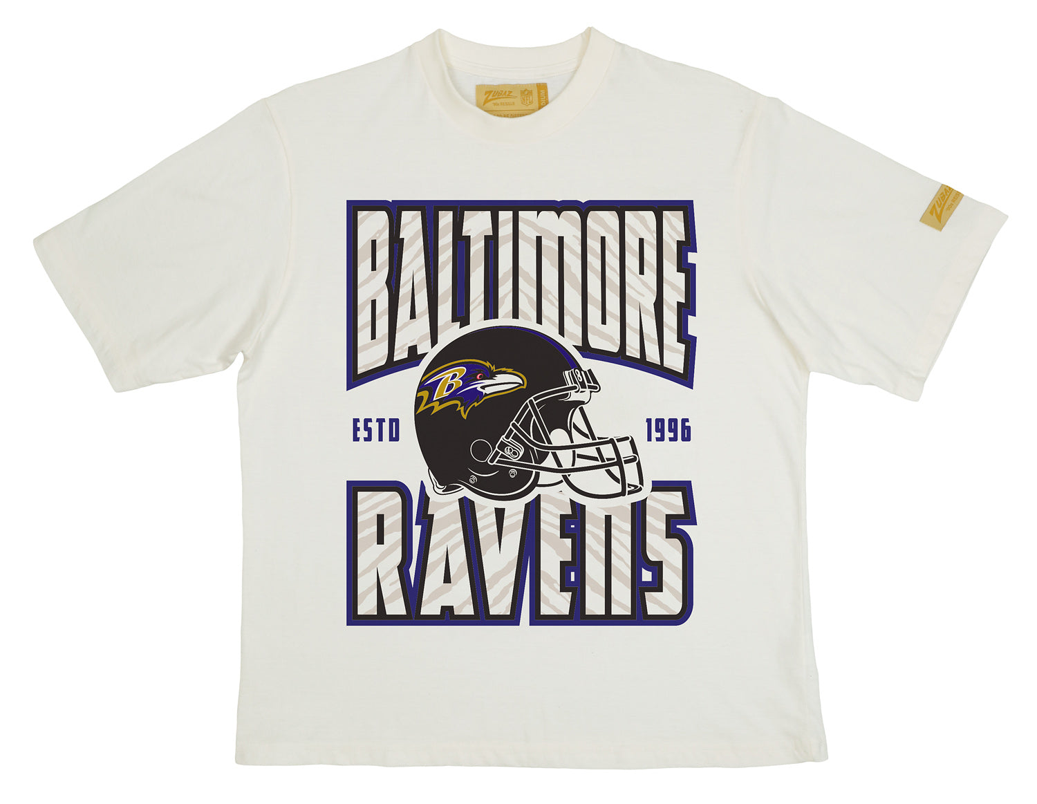 Zubaz NFL 90s SS Tee- Helmet-Off White, BALTIMORE RAVENS