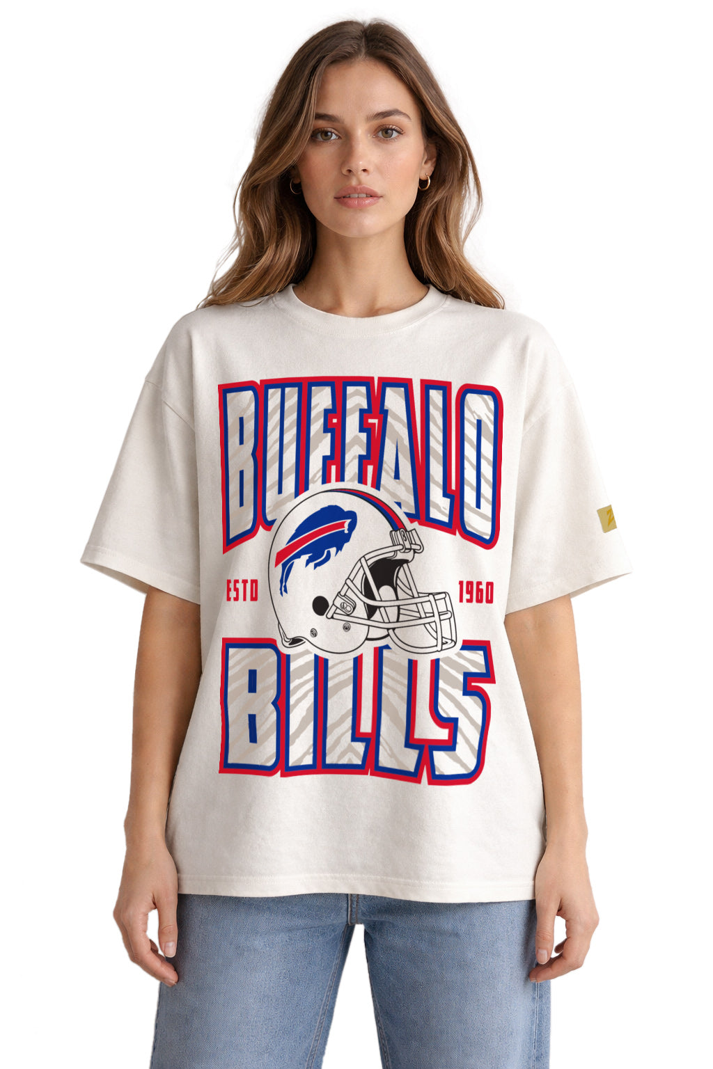 Zubaz NFL 90s SS Tee- Helmet-Off White, BUFFALO BILLS