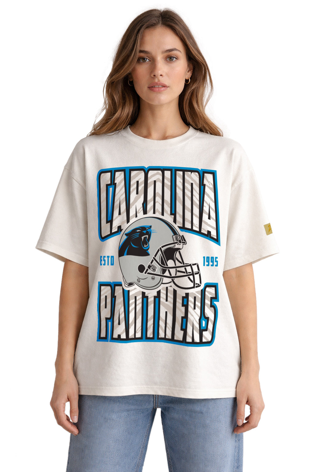 Zubaz NFL 90s SS Tee- Helmet-Off White, CAROLINA PANTHERS