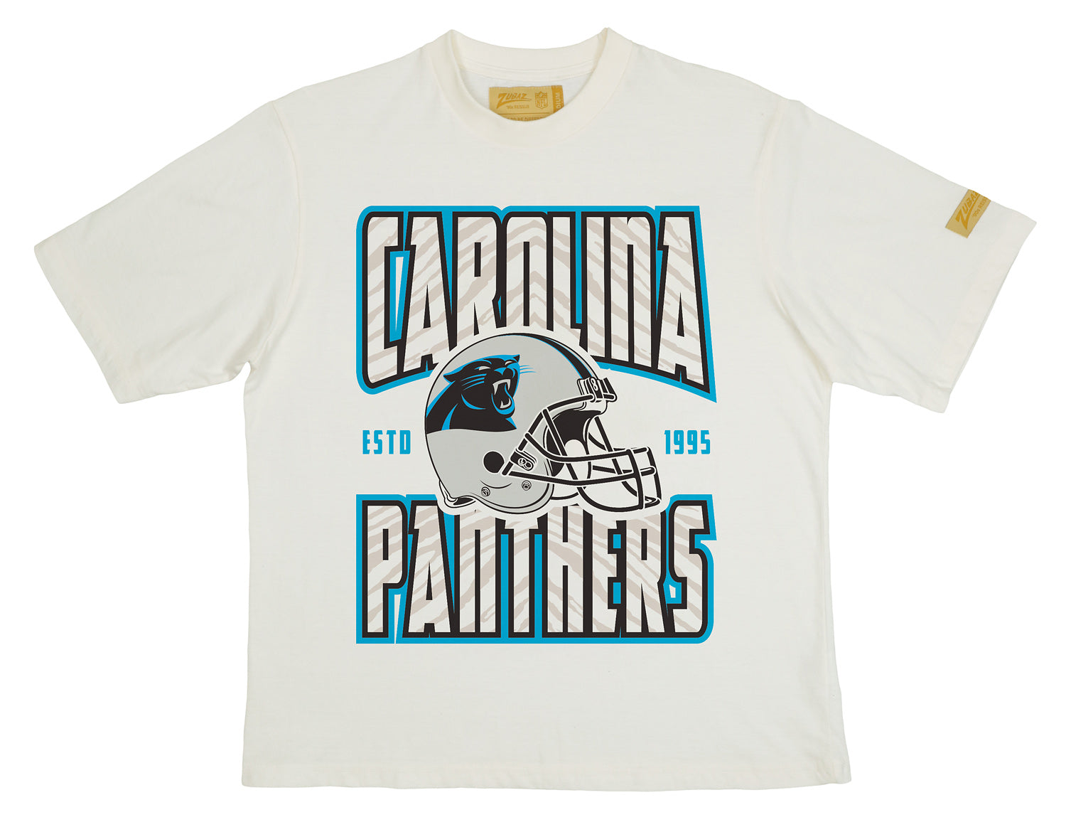 Zubaz NFL 90s SS Tee- Helmet-Off White, CAROLINA PANTHERS