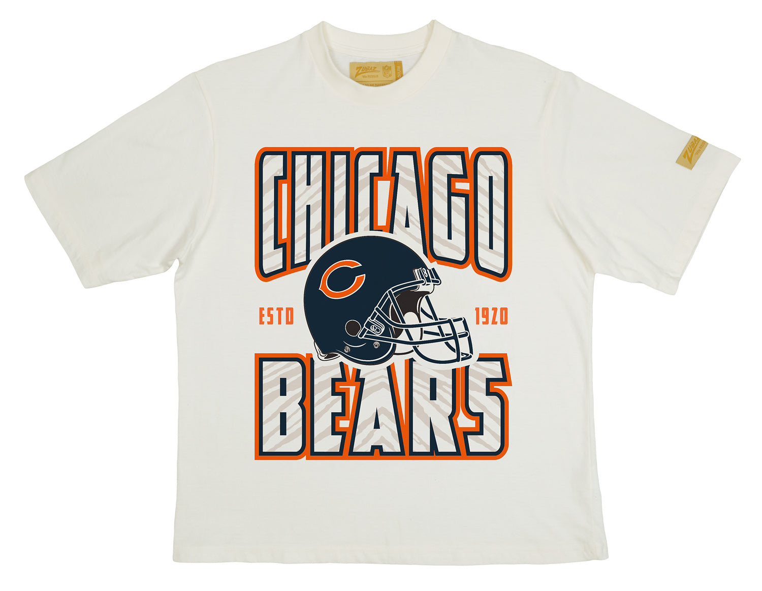 Zubaz NFL 90s SS Tee- Helmet-Off White, CHICAGO BEARS