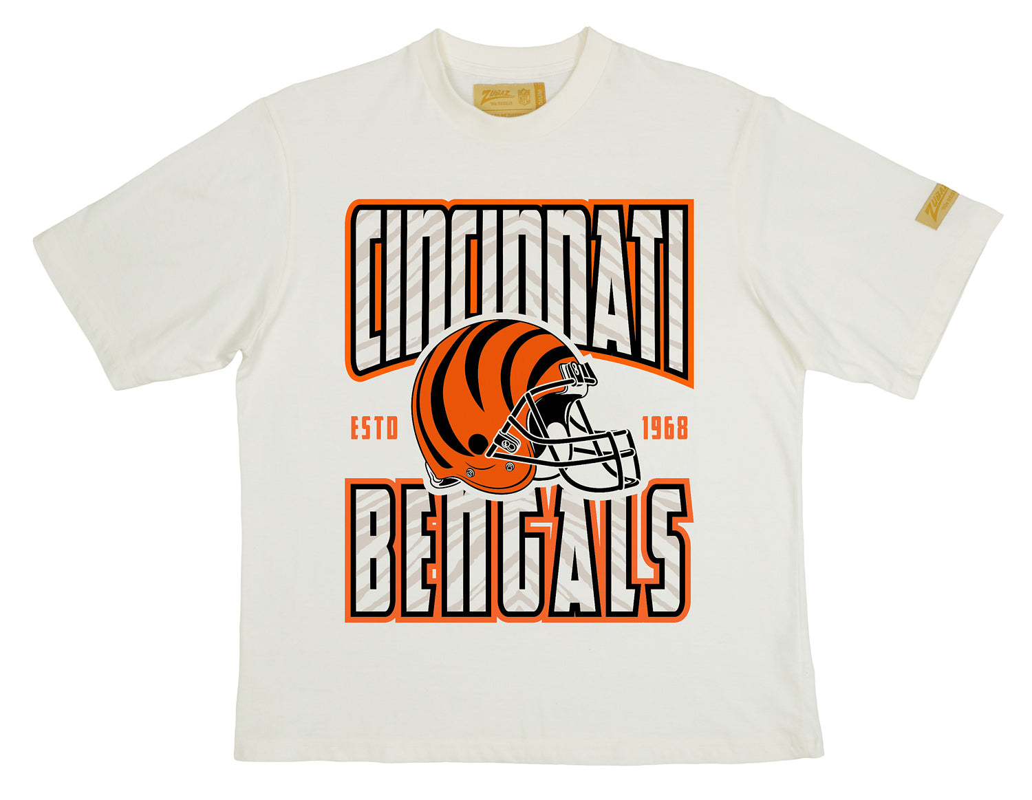 Zubaz NFL 90s SS Tee- Helmet-Off White, CINCINNATI BENGALS
