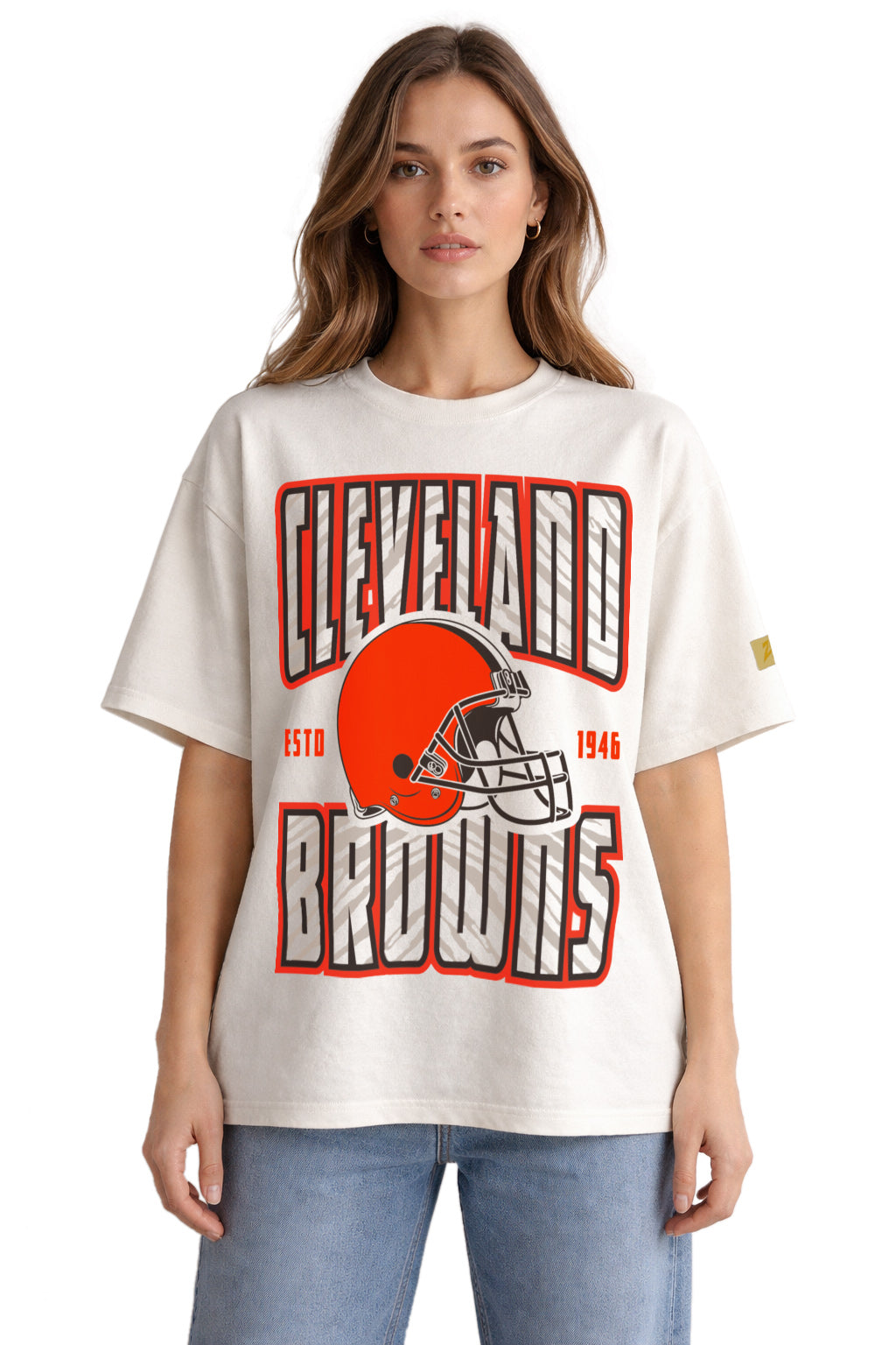Zubaz NFL 90s SS Tee- Helmet-Off White, CLEVELAND BROWNS