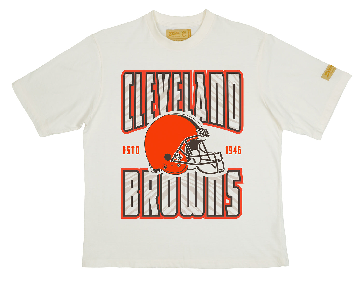 Zubaz NFL 90s SS Tee- Helmet-Off White, CLEVELAND BROWNS