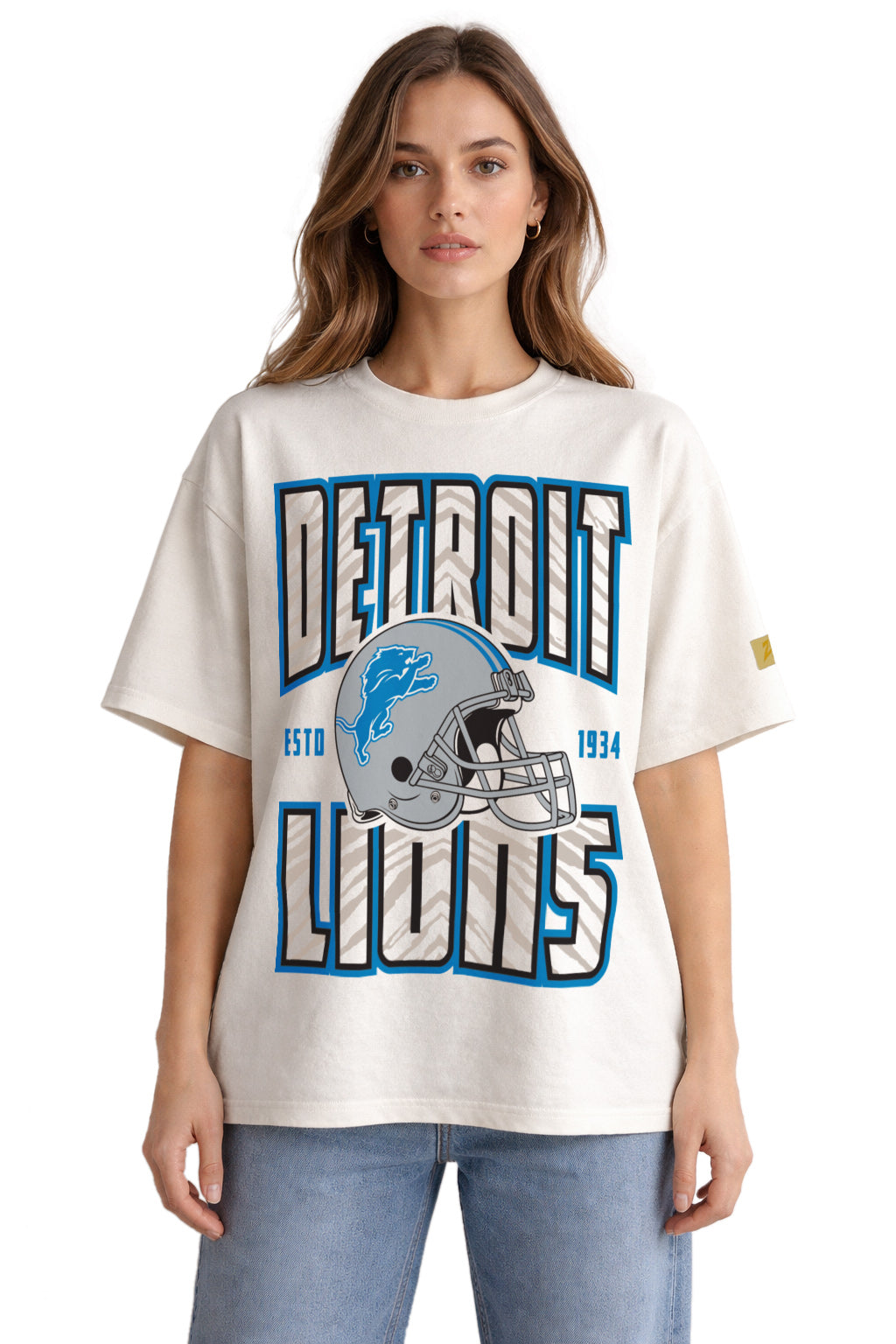 Zubaz NFL 90s SS Tee- Helmet-Off White, DETROIT LIONS
