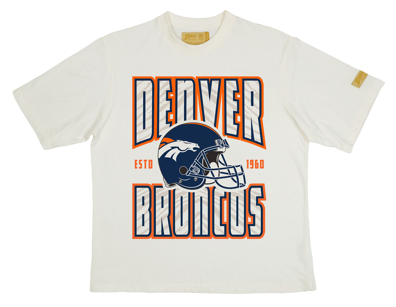 Zubaz NFL 90s SS Tee- Helmet-Off White, DENVER BRONCOS