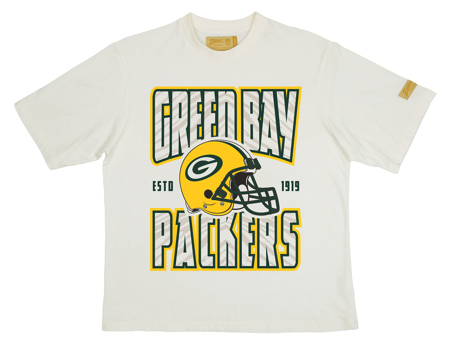 Zubaz NFL 90s SS Tee- Helmet-Off White, GREEN BAY PACKERS