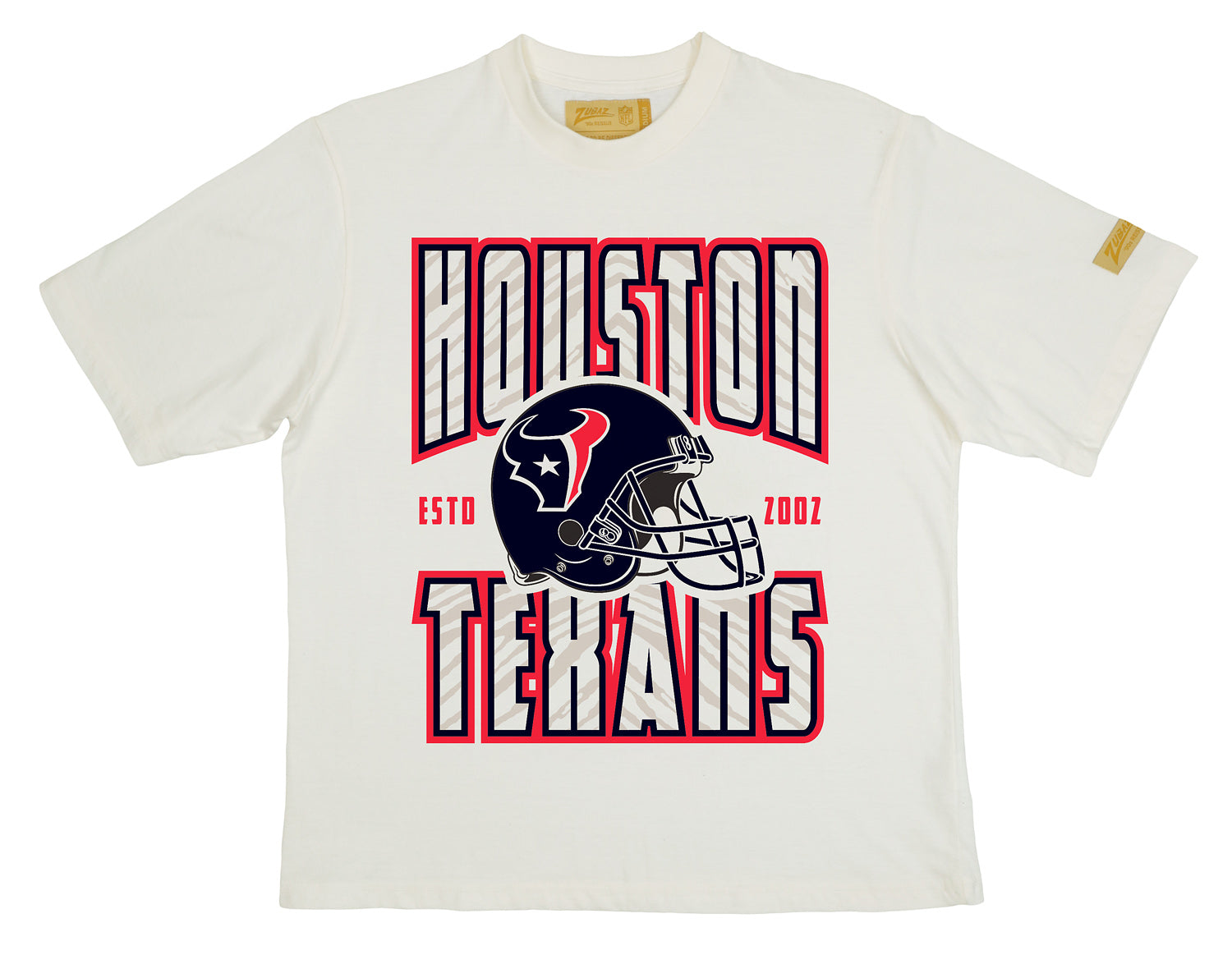 Zubaz NFL 90s SS Tee- Helmet-Off White, HOUSTON TEXANS