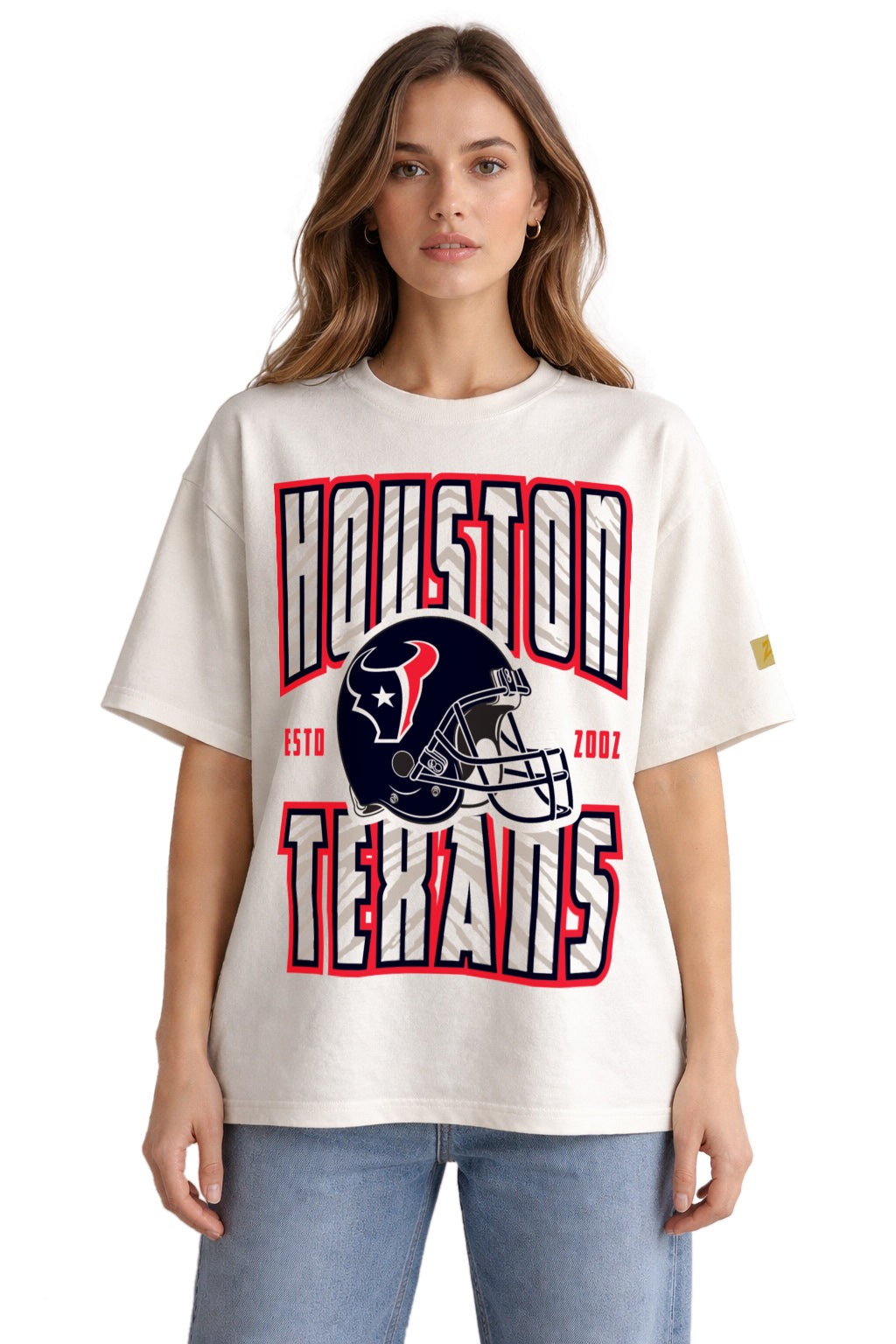 Zubaz NFL 90s SS Tee- Helmet-Off White, HOUSTON TEXANS