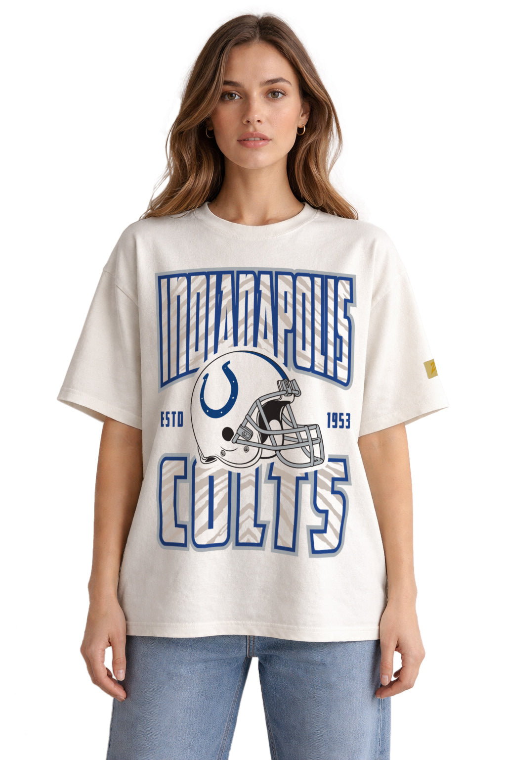 Zubaz NFL 90s SS Tee- Helmet-Off White, INDIANAPOLIS COLTS