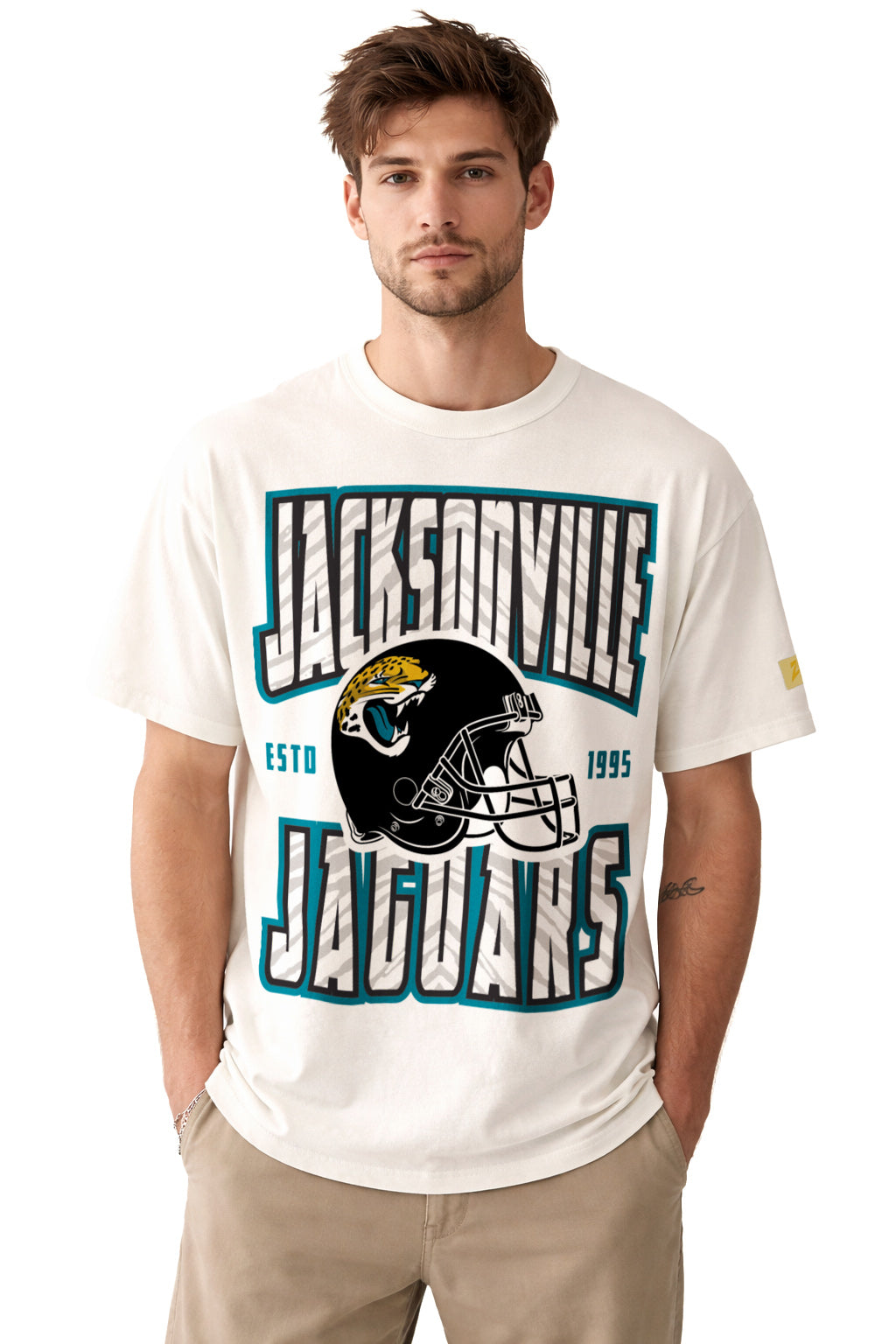 Zubaz NFL 90s SS Tee- Helmet-Off White, JACKSONVILLE JAGUARS