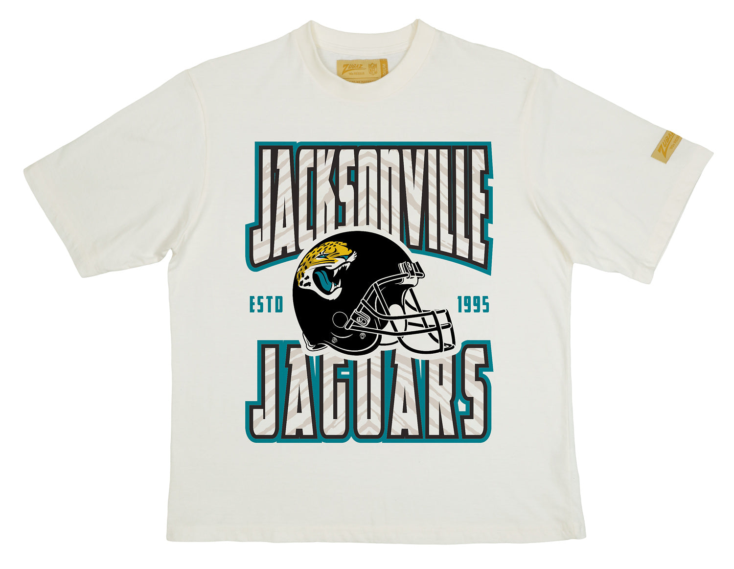 Zubaz NFL 90s SS Tee- Helmet-Off White, JACKSONVILLE JAGUARS