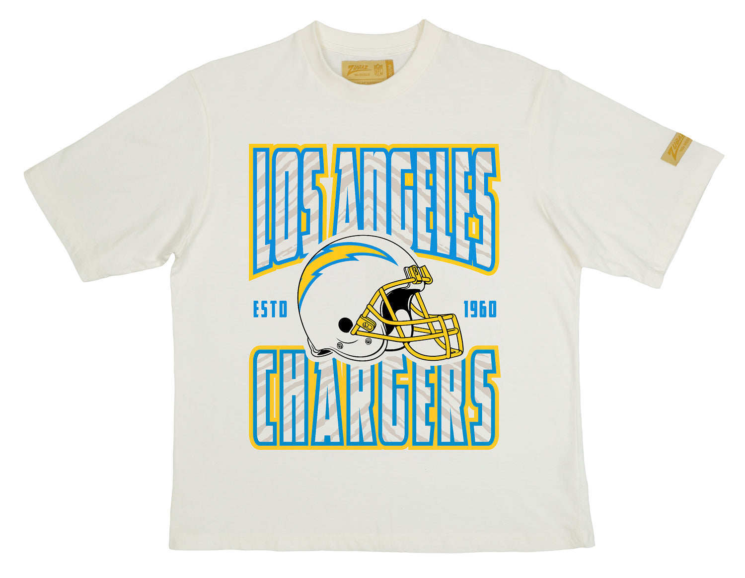 Zubaz NFL 90s SS Tee- Helmet-Off White, LOS ANGELES CHARGERS