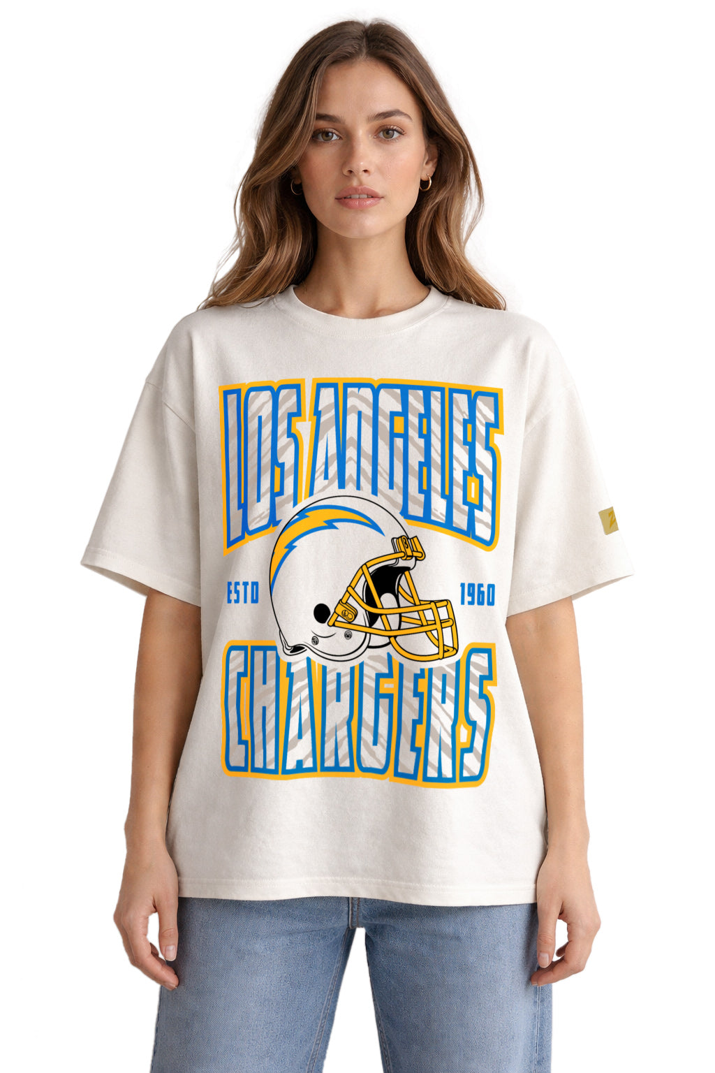 Zubaz NFL 90s SS Tee- Helmet-Off White, LOS ANGELES CHARGERS