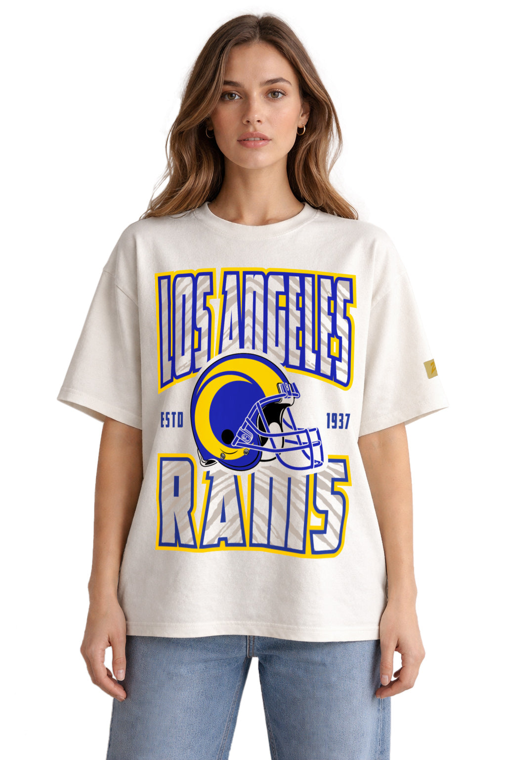 Zubaz NFL 90s SS Tee- Helmet-Off White, LOS ANGELES RAMS