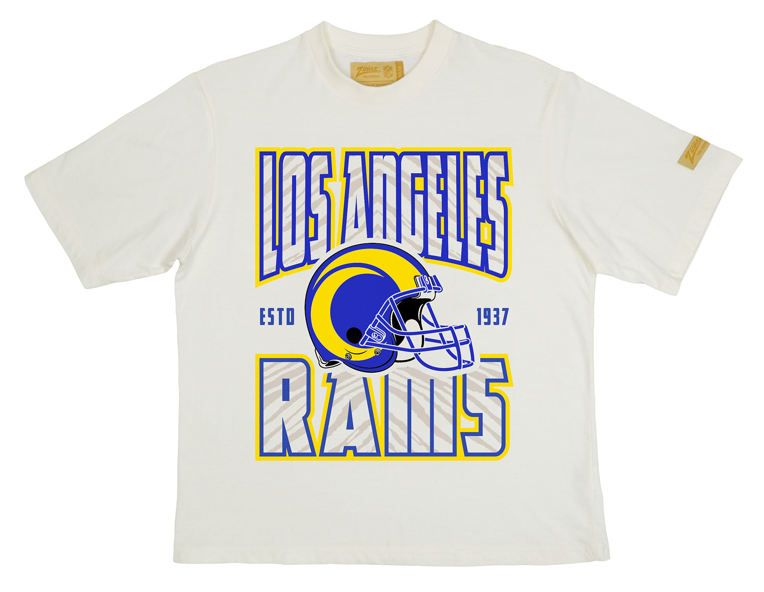 Zubaz NFL 90s SS Tee- Helmet-Off White, LOS ANGELES RAMS
