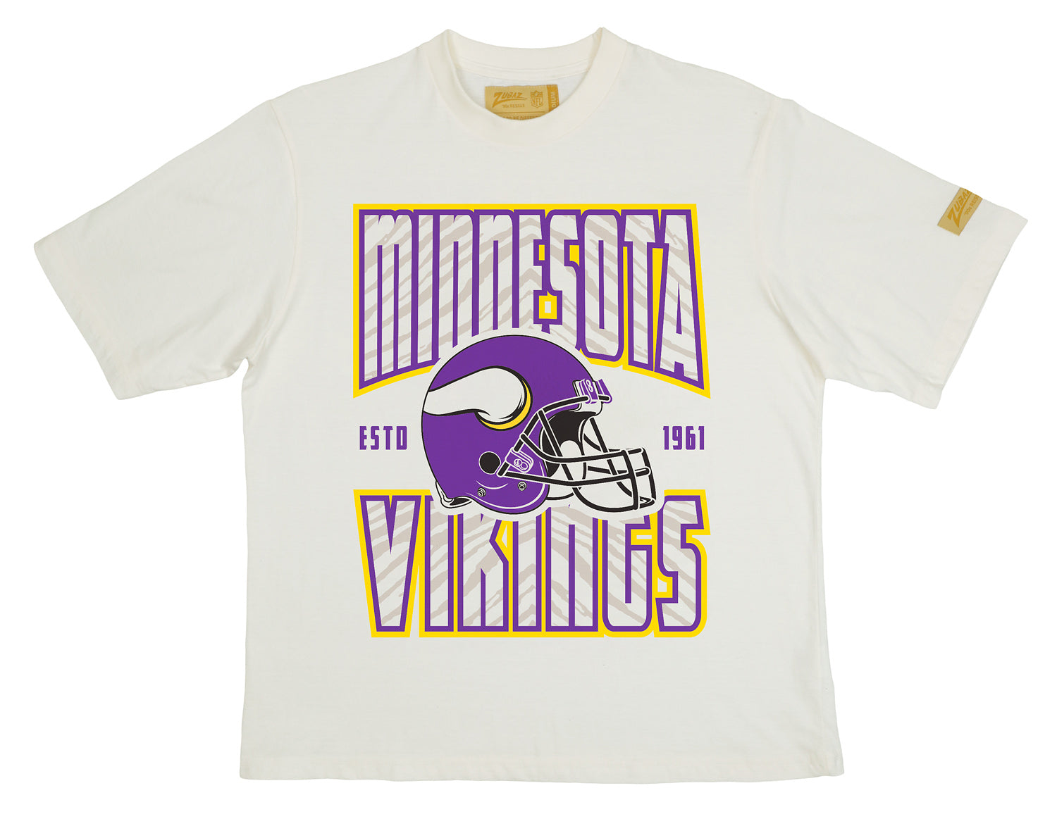 Zubaz NFL 90s SS Tee- Helmet-Off White, MINNESOTA VIKINGS
