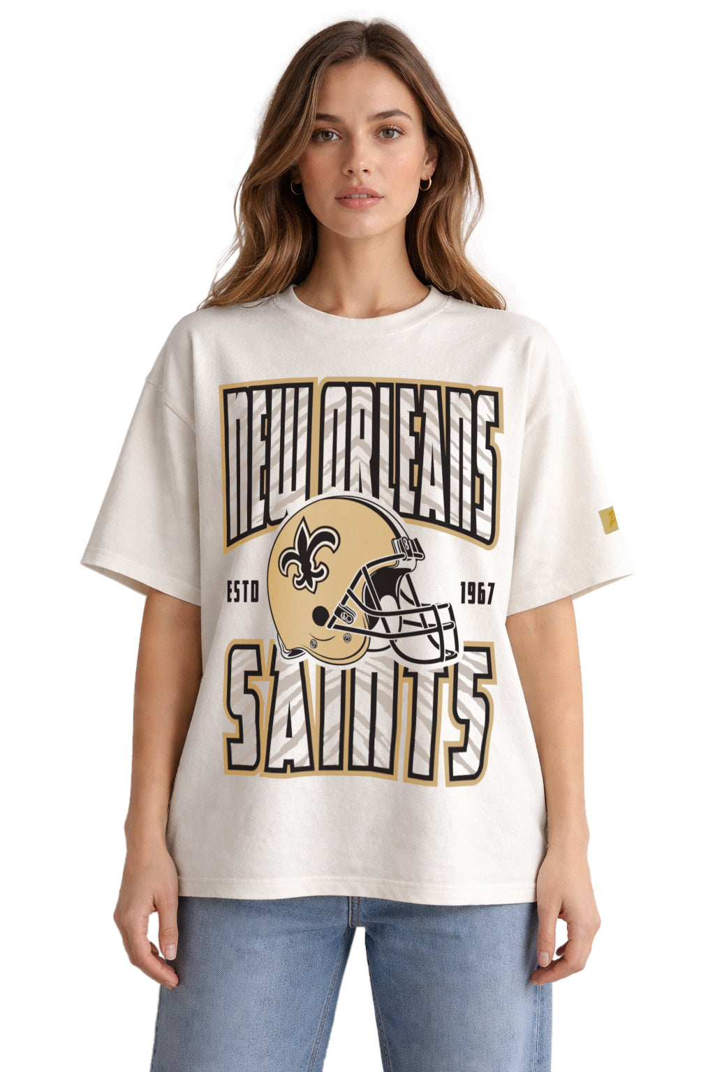 Zubaz NFL 90s SS Tee- Helmet-Off White, NEW ORLEANS SAINTS